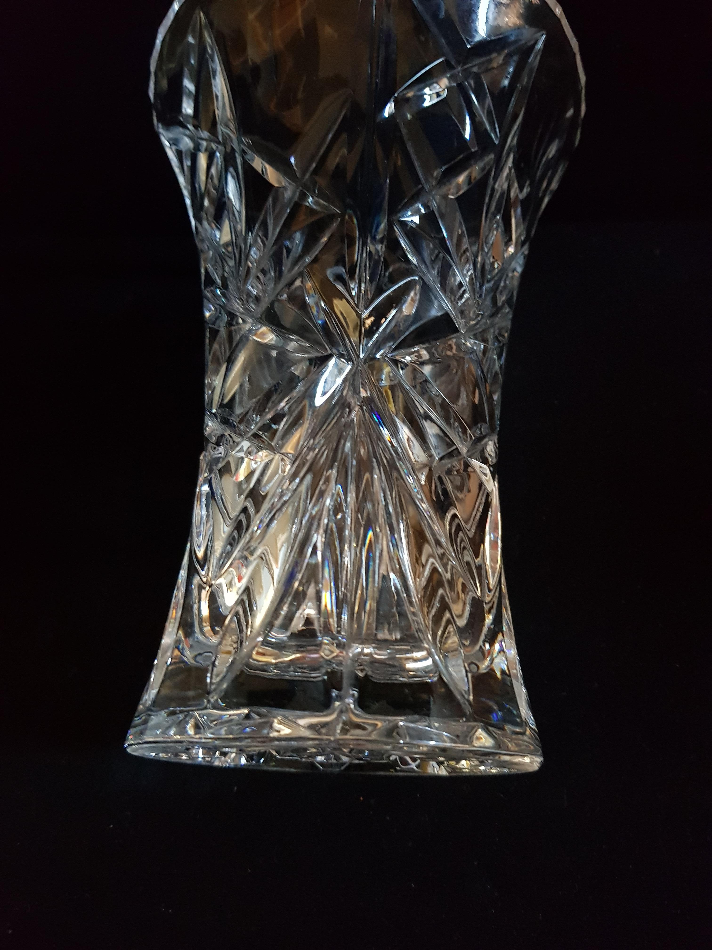 Czech Vintage Bohemian Deep Cut Crystal Vase For Sale