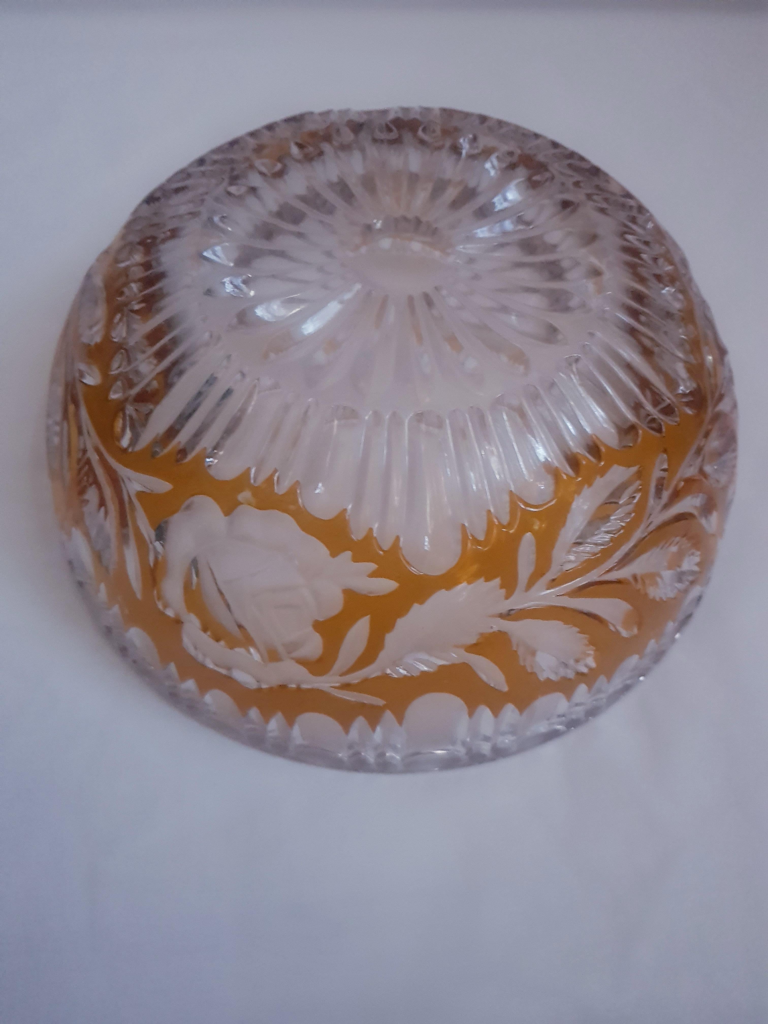 Art Deco Vitange Bohemian Engraved Crystal Bowl For Sale