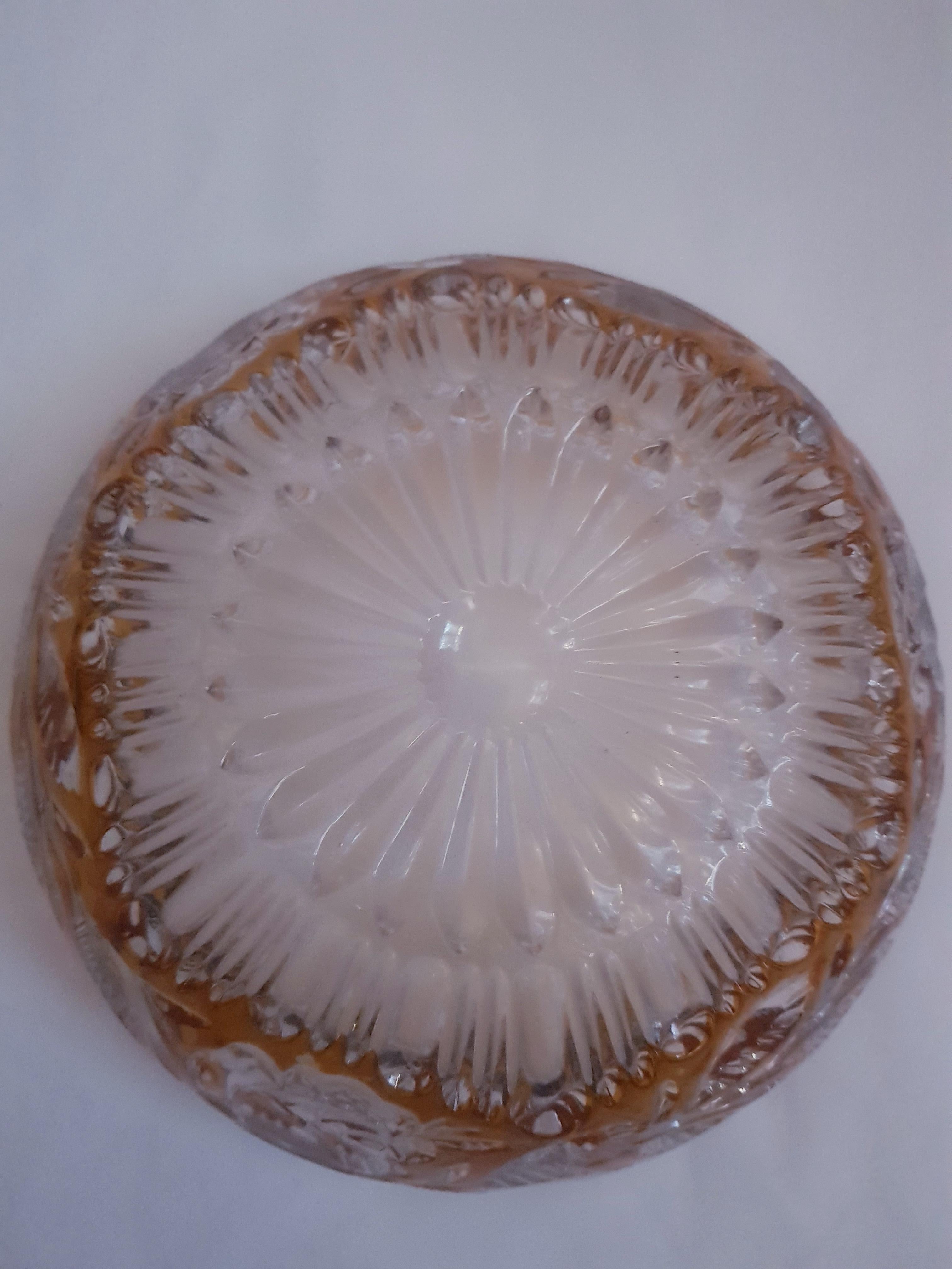 Czech Vitange Bohemian Engraved Crystal Bowl For Sale
