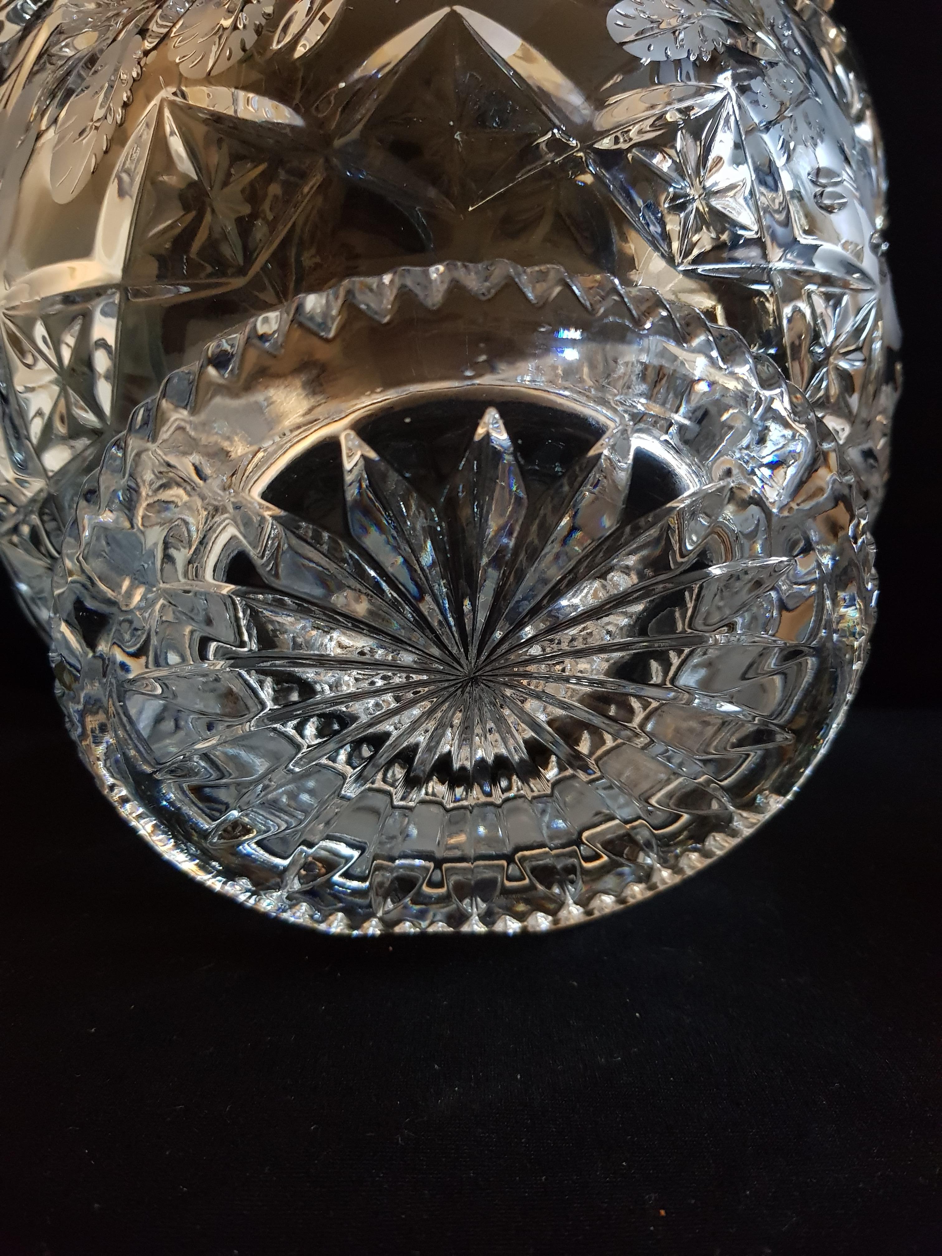 Czech Vitange Bohemian Engraved Crystal Bowl For Sale