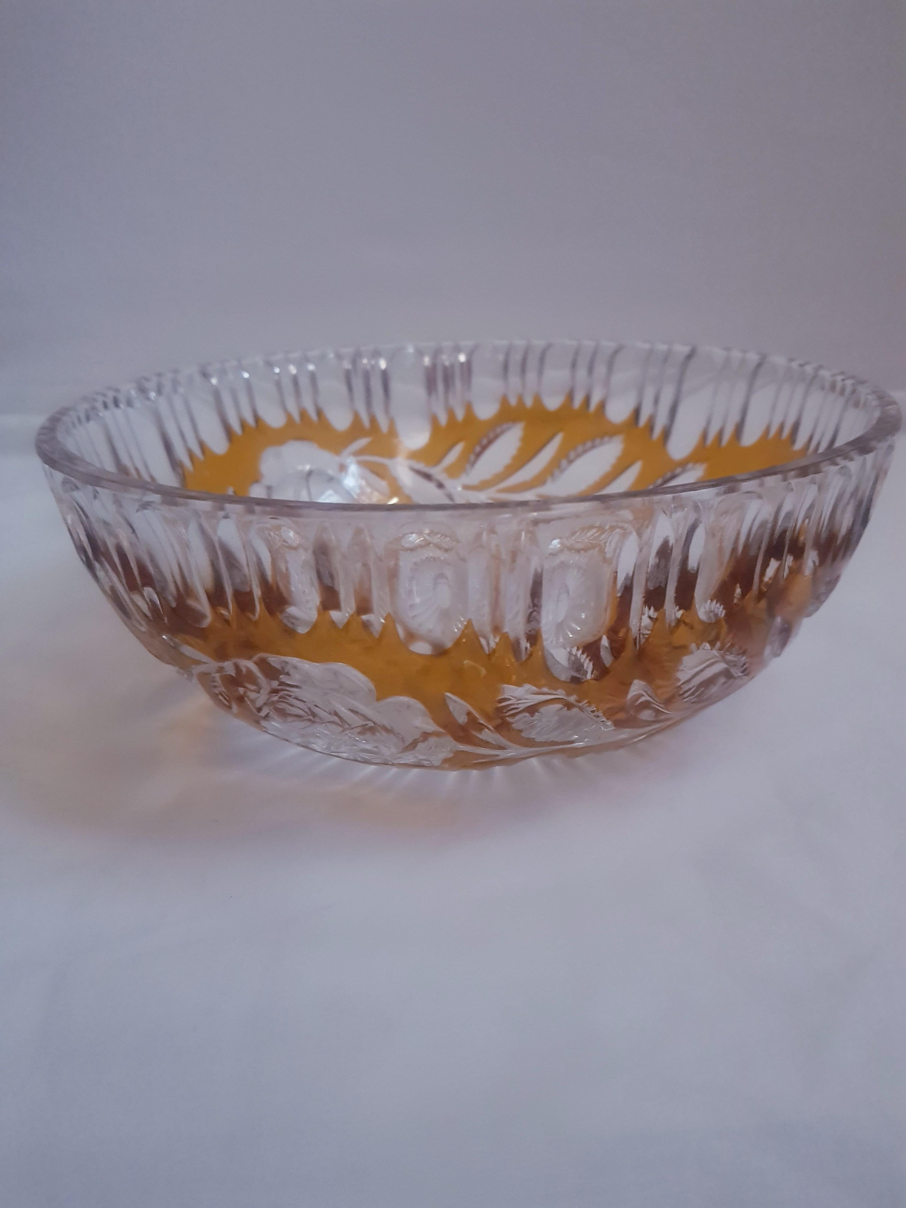 Vitange Bohemian Engraved Crystal Bowl In Excellent Condition For Sale In Grantham, GB