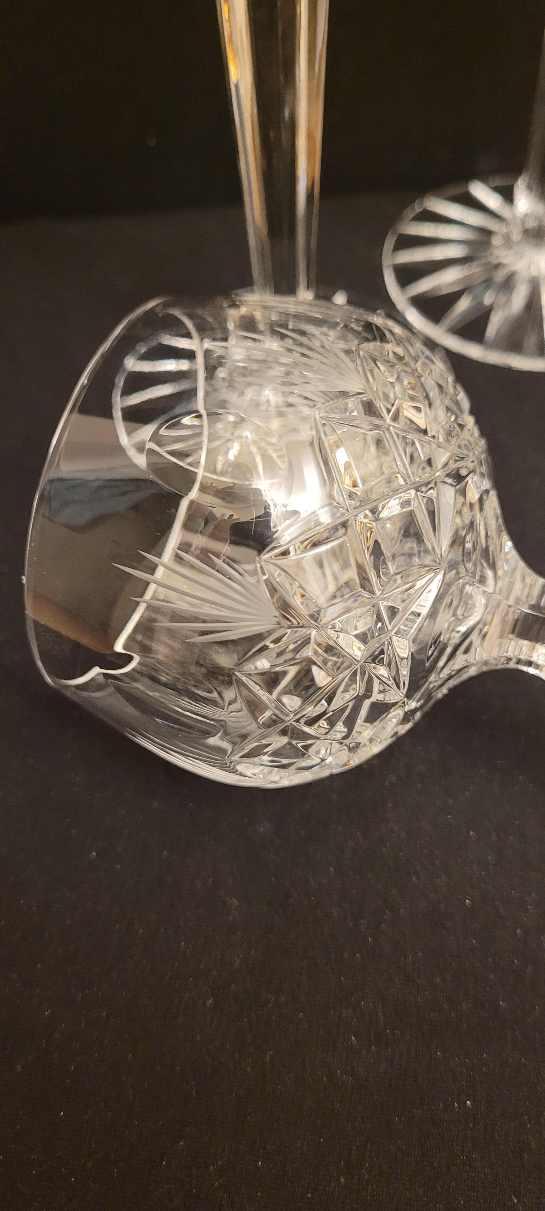 Czech Vitange Bohemian Hand Brilliant Cut Crystal Set Glasses For Sale