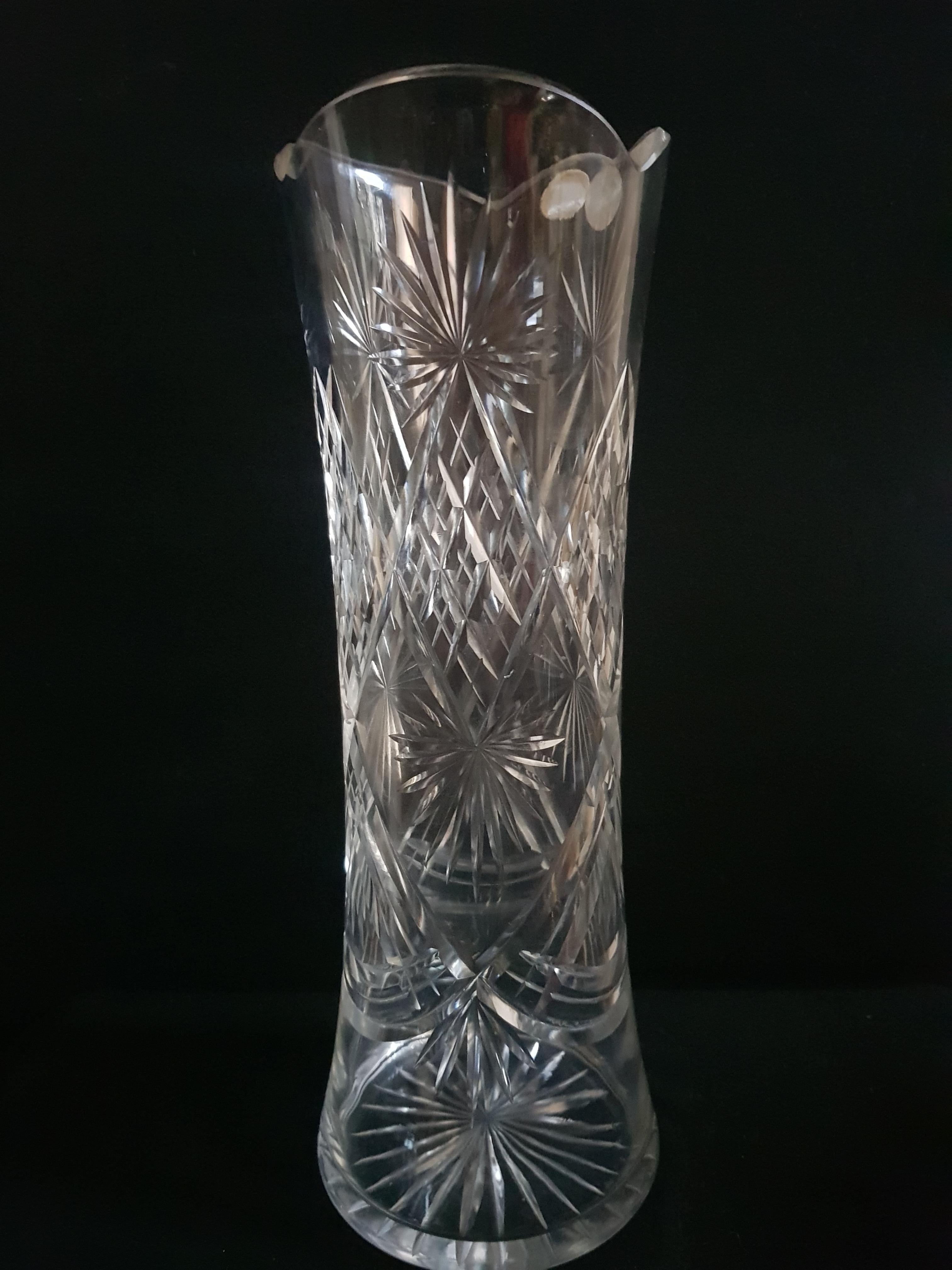Vitange Bohemian Hand Cut Crystal Large Vase For Sale 3