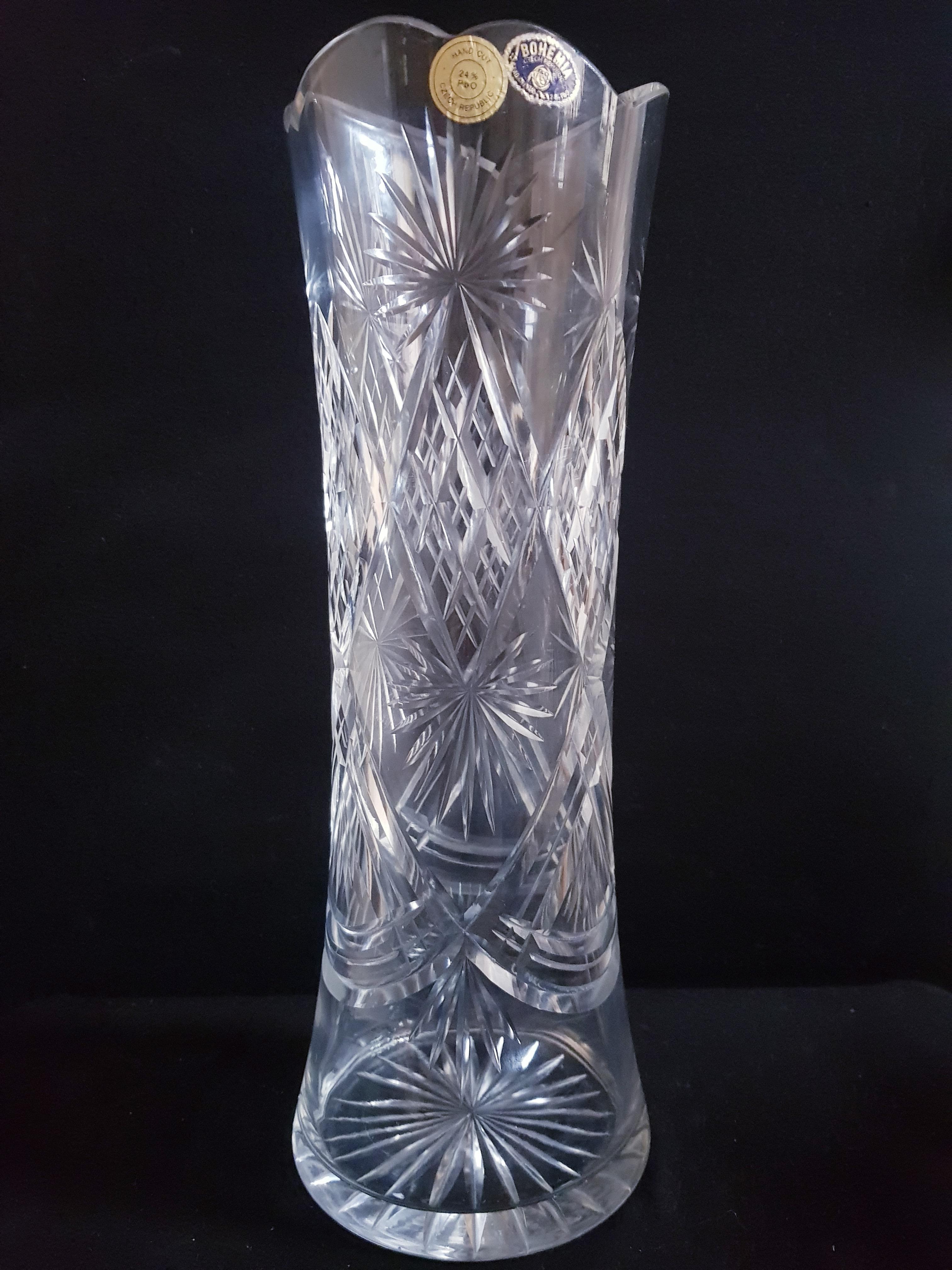 Beautiful vitange large Bohemian hand cut crystal vase brilliant condition.