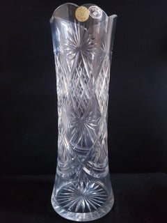 Vitange Bohemian Hand Cut Crystal Large Vase