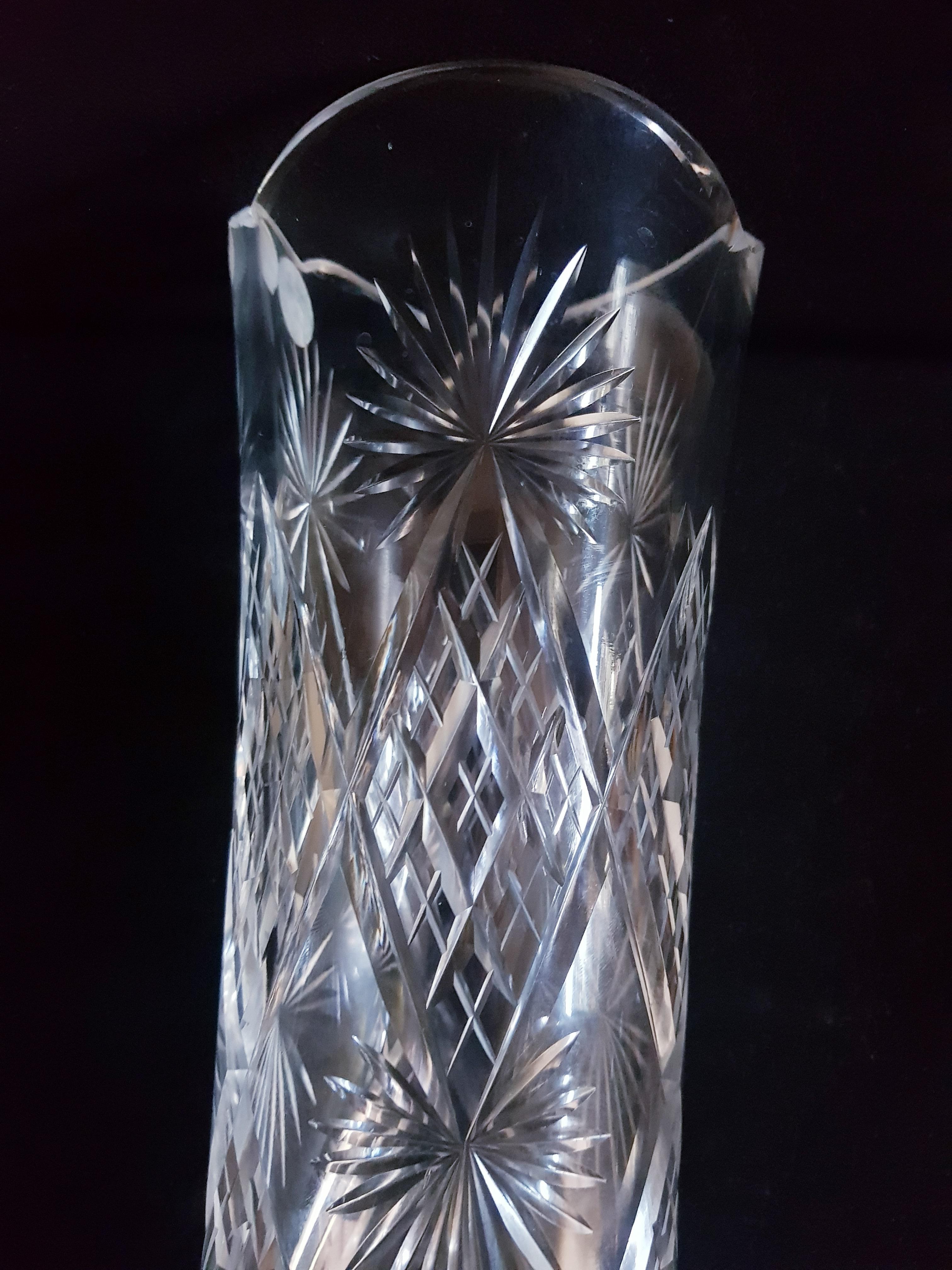 Hand-Crafted Vitange Bohemian Hand Cut Crystal Large Vase For Sale