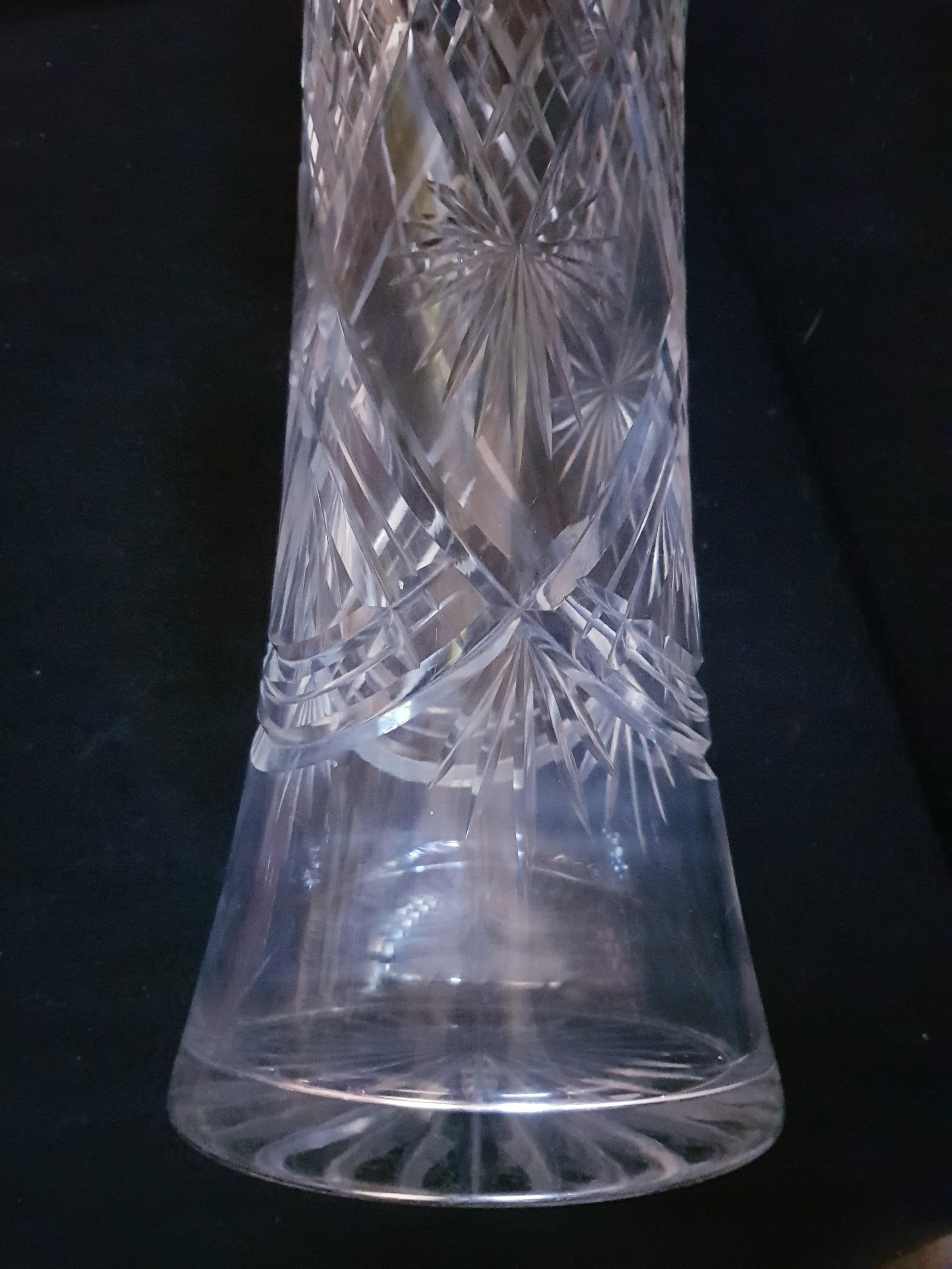 Vitange Bohemian Hand Cut Crystal Large Vase In Good Condition For Sale In Grantham, GB