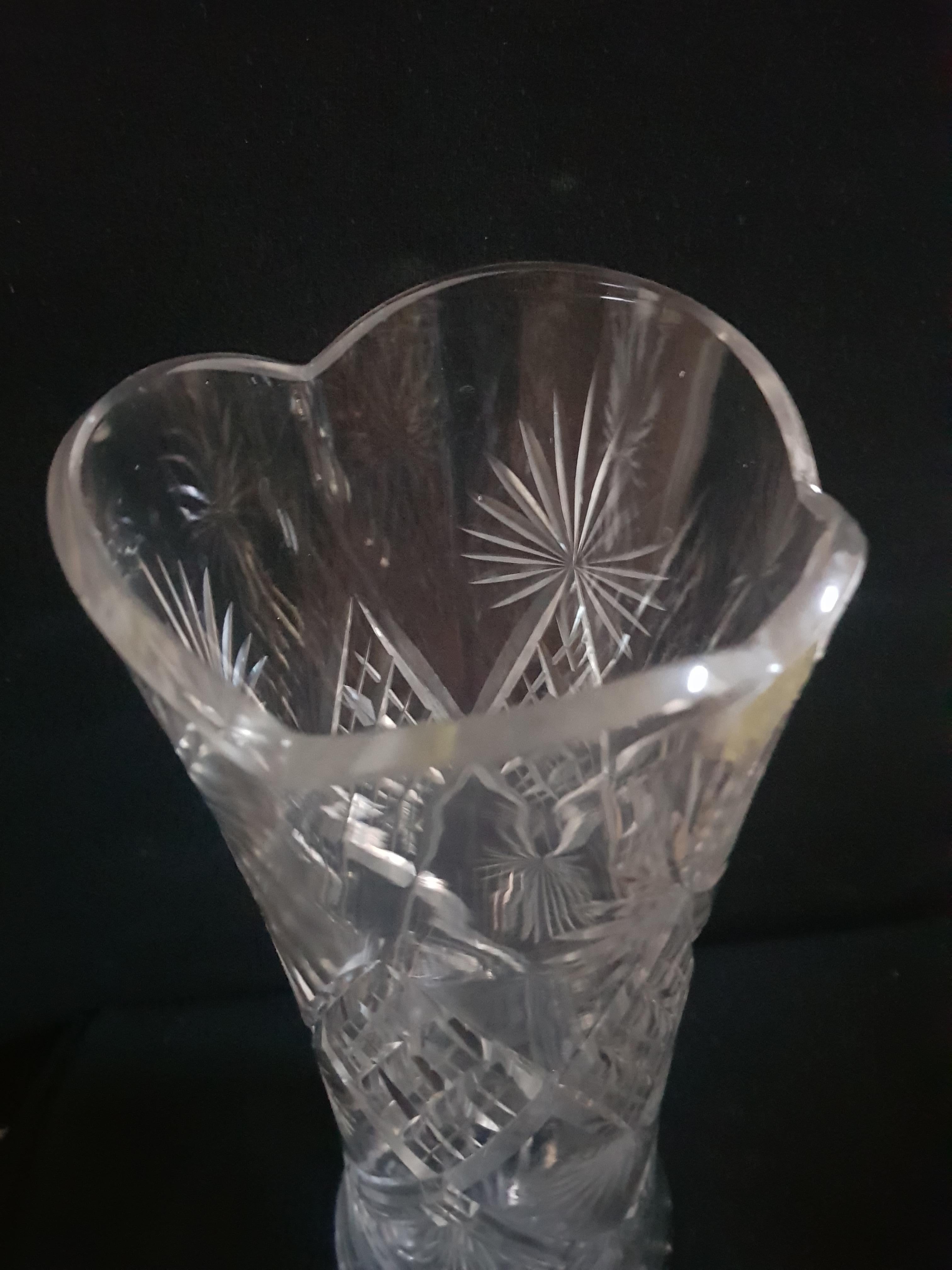 Mid-20th Century Vitange Bohemian Hand Cut Crystal Large Vase For Sale