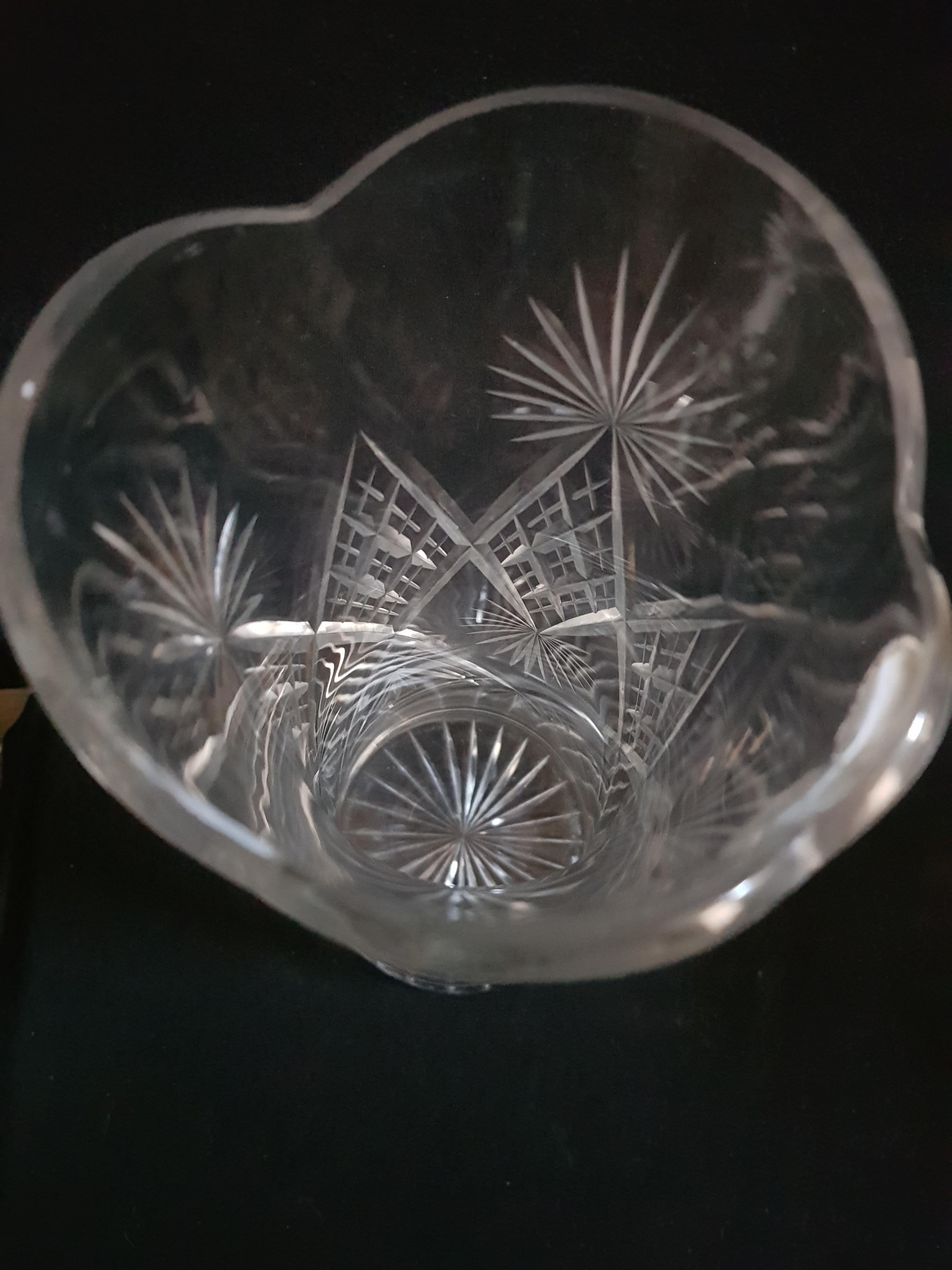 Vitange Bohemian Hand Cut Crystal Large Vase For Sale 1