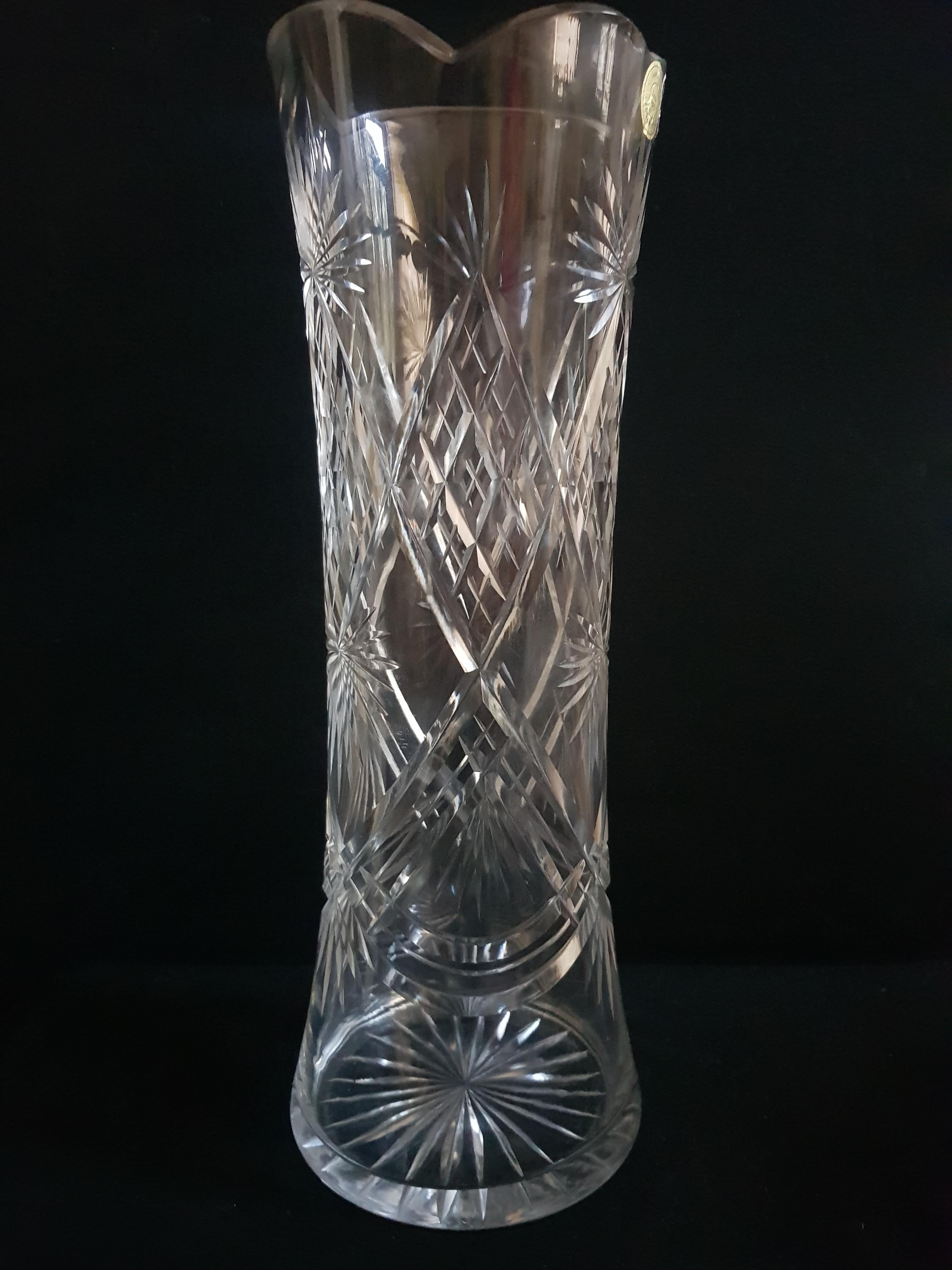 Vitange Bohemian Hand Cut Crystal Large Vase For Sale 2