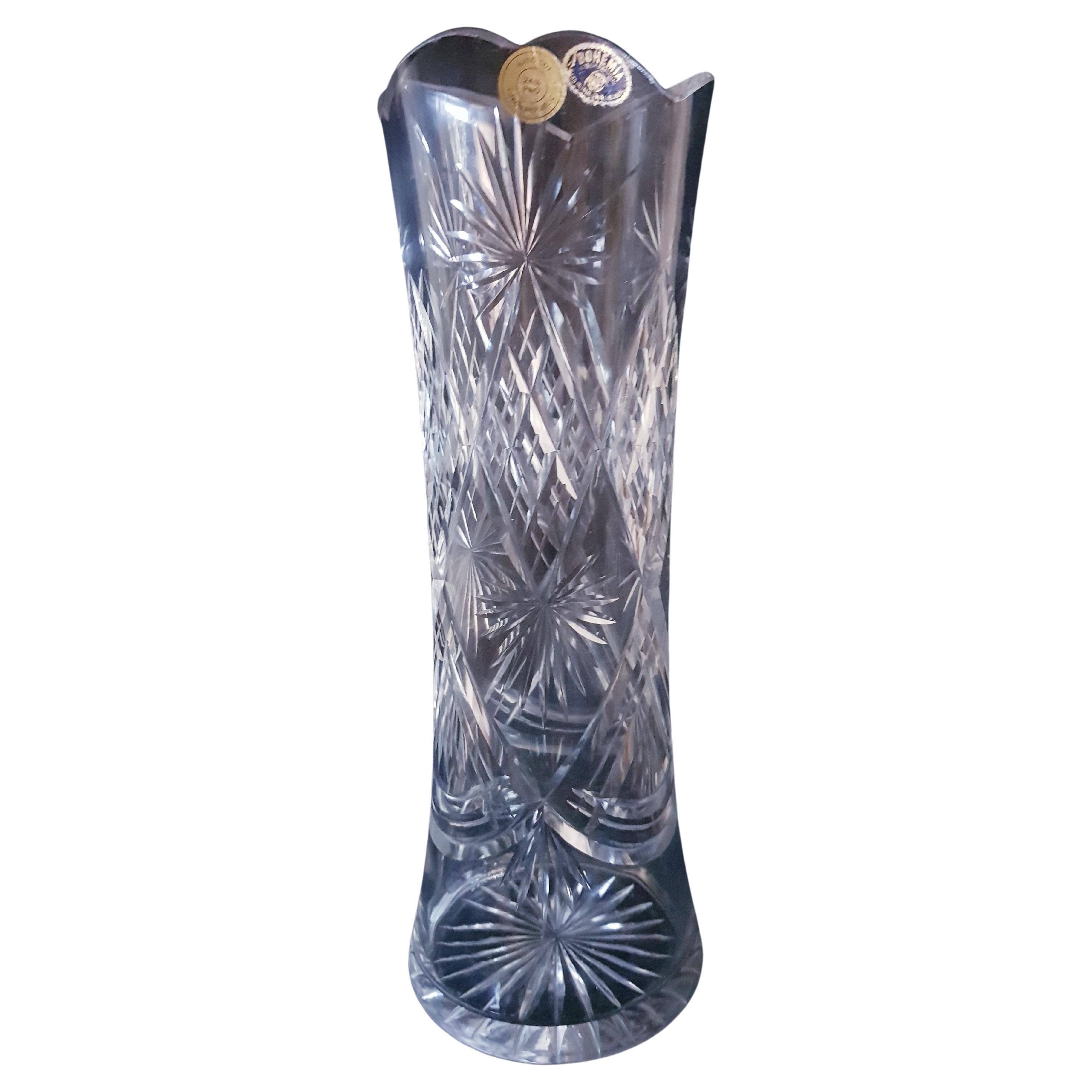 Vitange Bohemian Hand Cut Crystal Large Vase For Sale