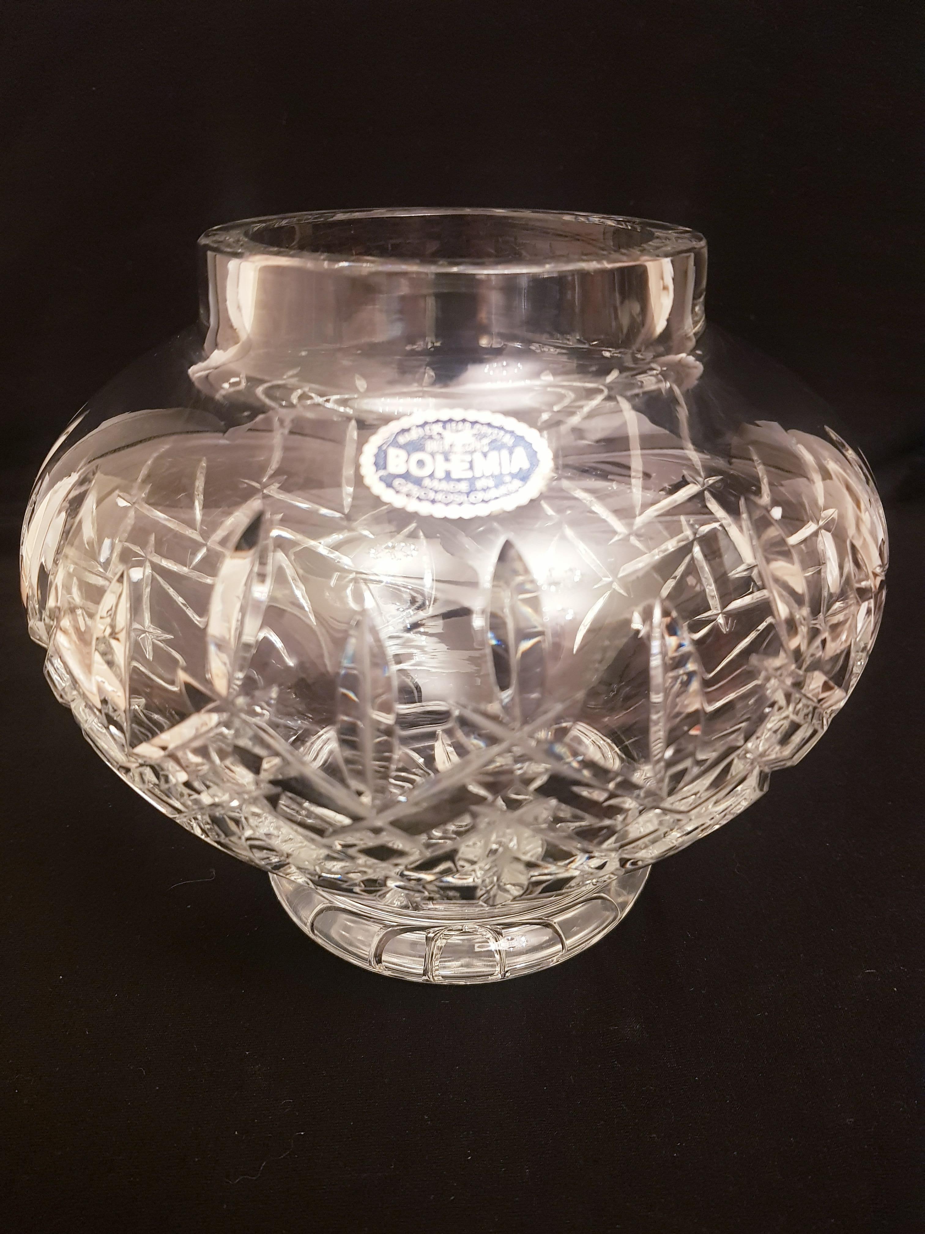 Beautiful vitange Bohemian hand cut crystal vase, heavy and deep cut brilliant condition.