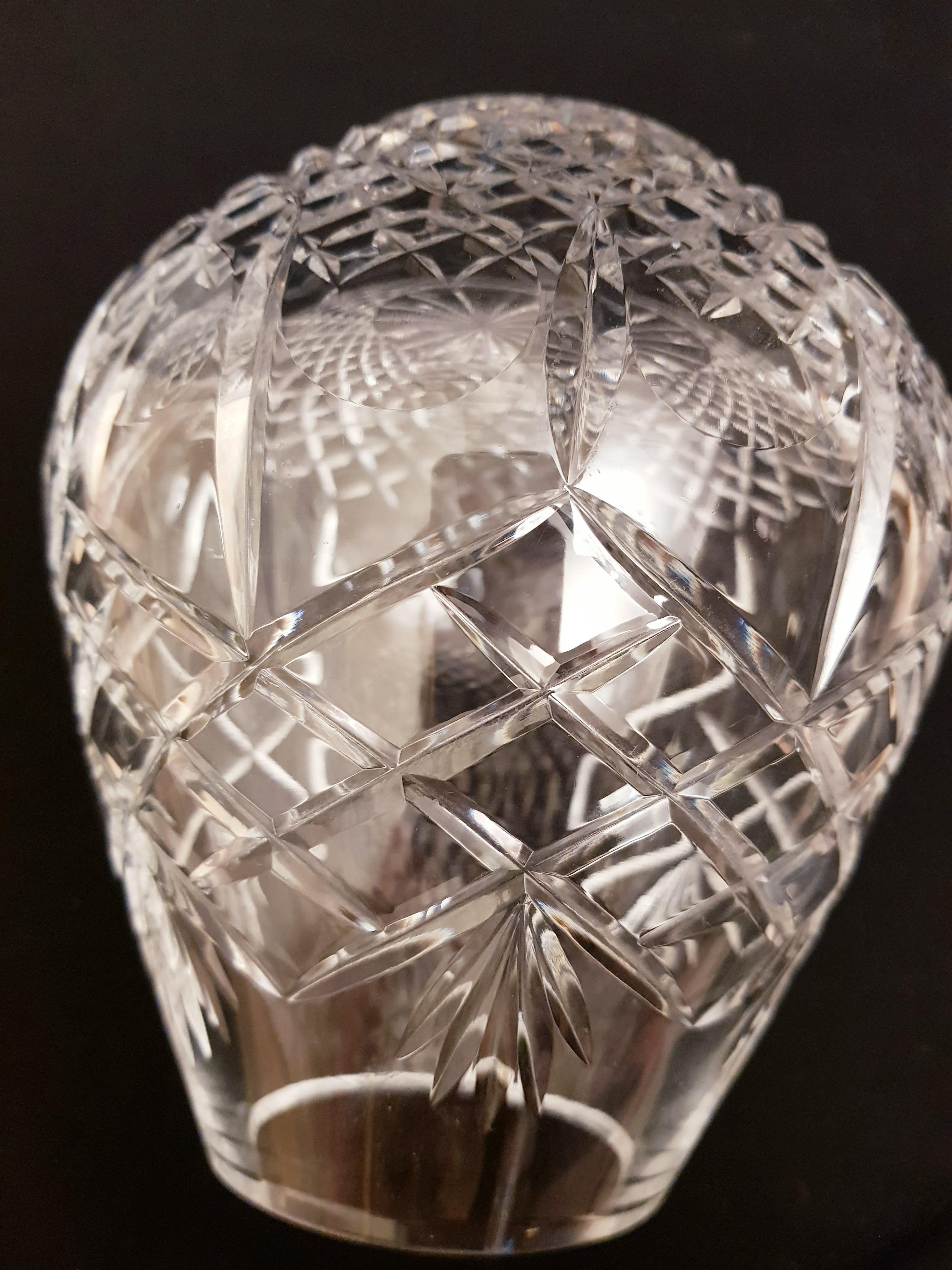 Art Deco Vitange Bohemian Hand Cut Crystal Vase For Sale