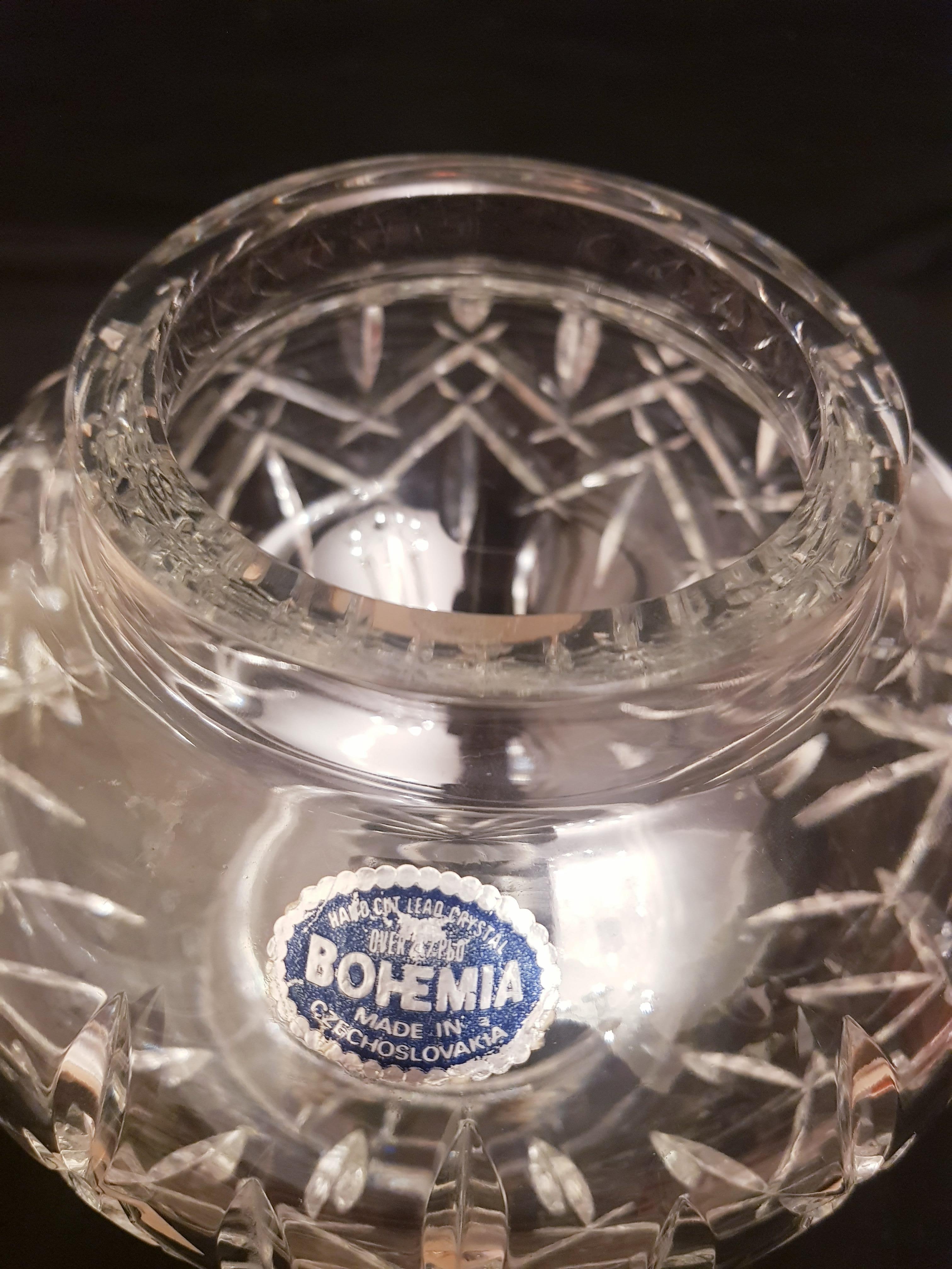Art Deco Vitange Bohemian Hand Cut Crystal Vase  For Sale