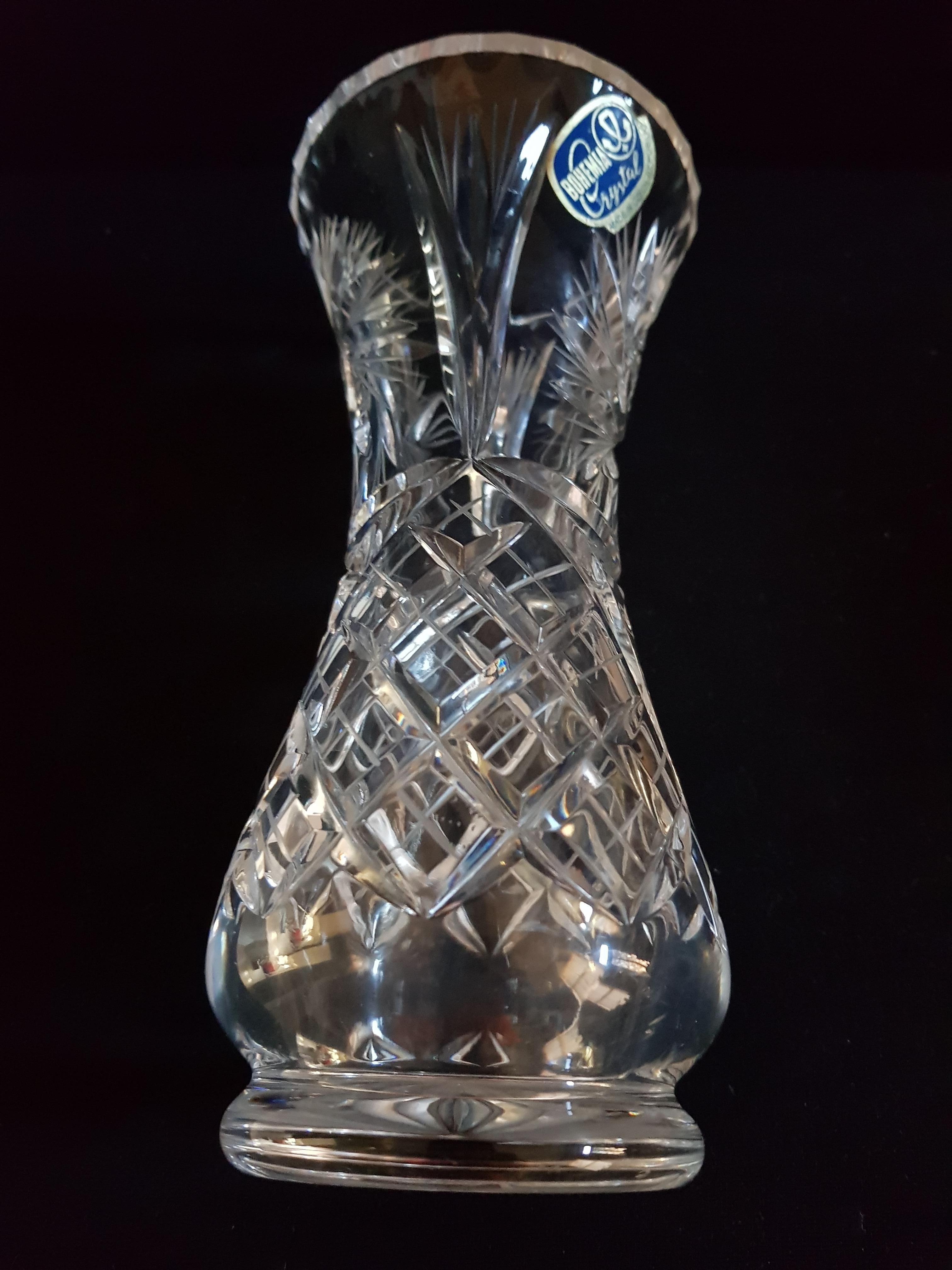 Art Deco Vitange Bohemian Hand Cut Crystal Vases For Sale