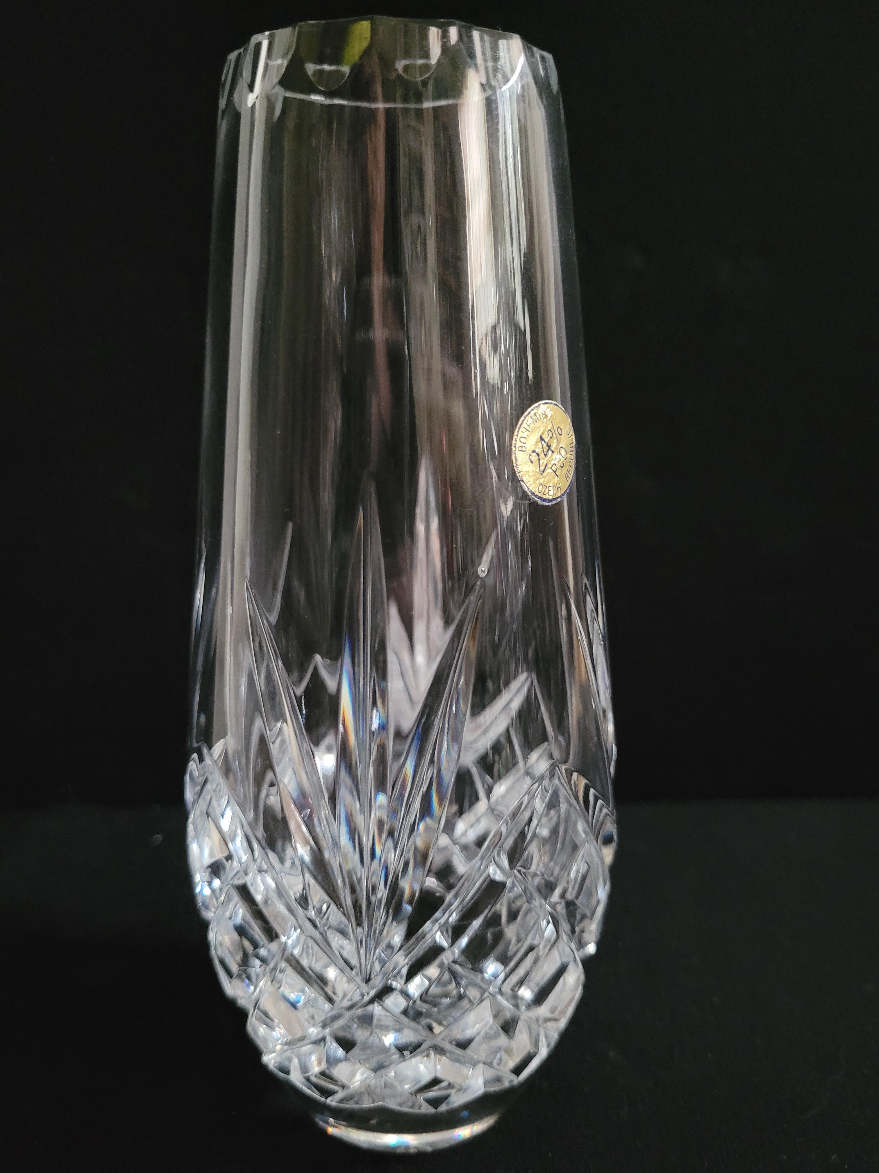 Czech Vitange Bohemian Hand Cut Crystal Vases For Sale