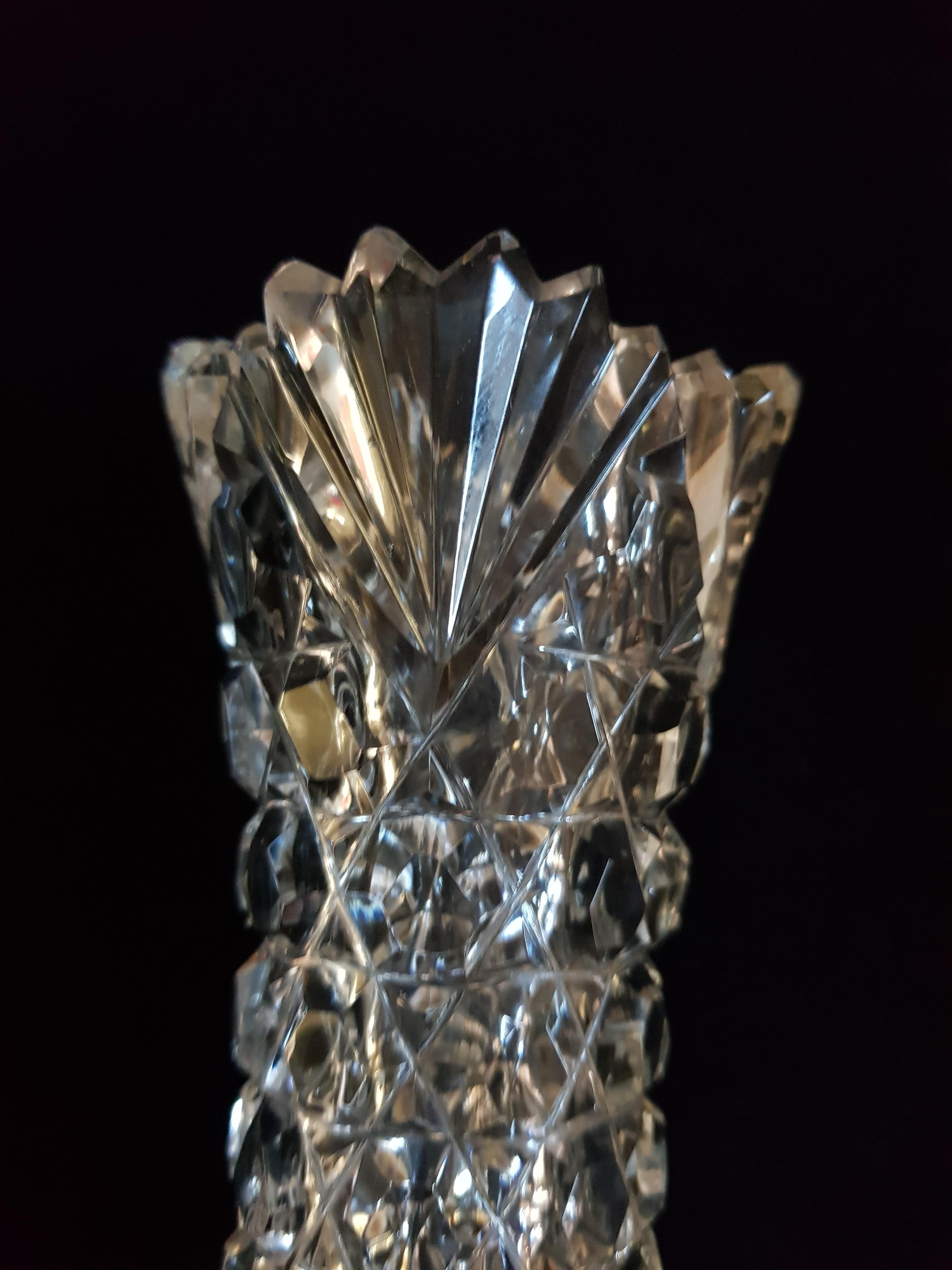 Hand-Crafted Vitange Bohemian Hand Cut Crystal Vases For Sale