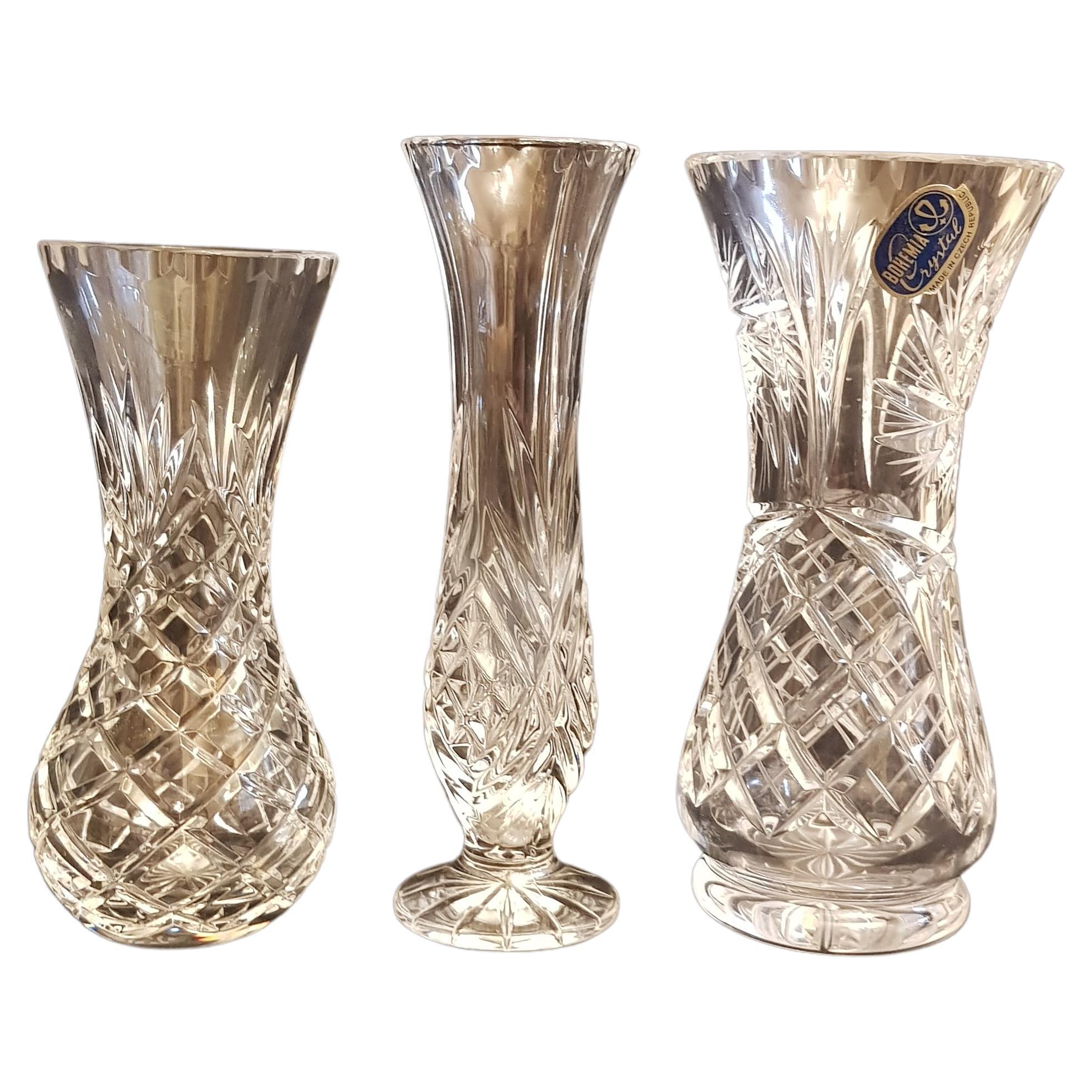 Vitange Bohemian Hand Cut Crystal Vases For Sale