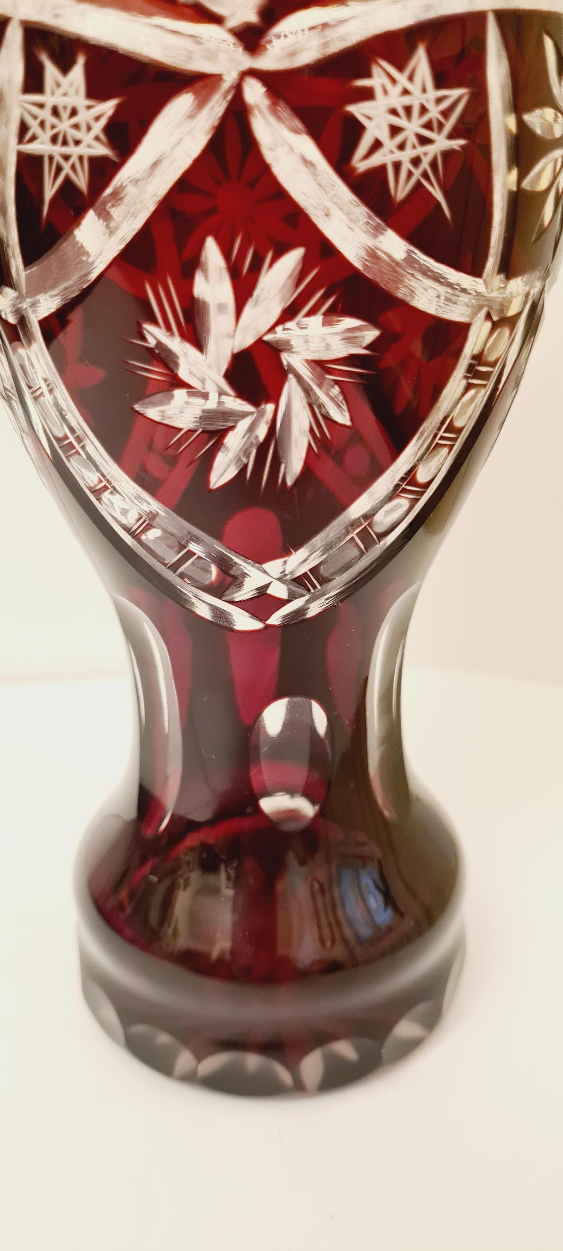 Art Deco Vintage Bohemian Ruby Crystal Vase For Sale