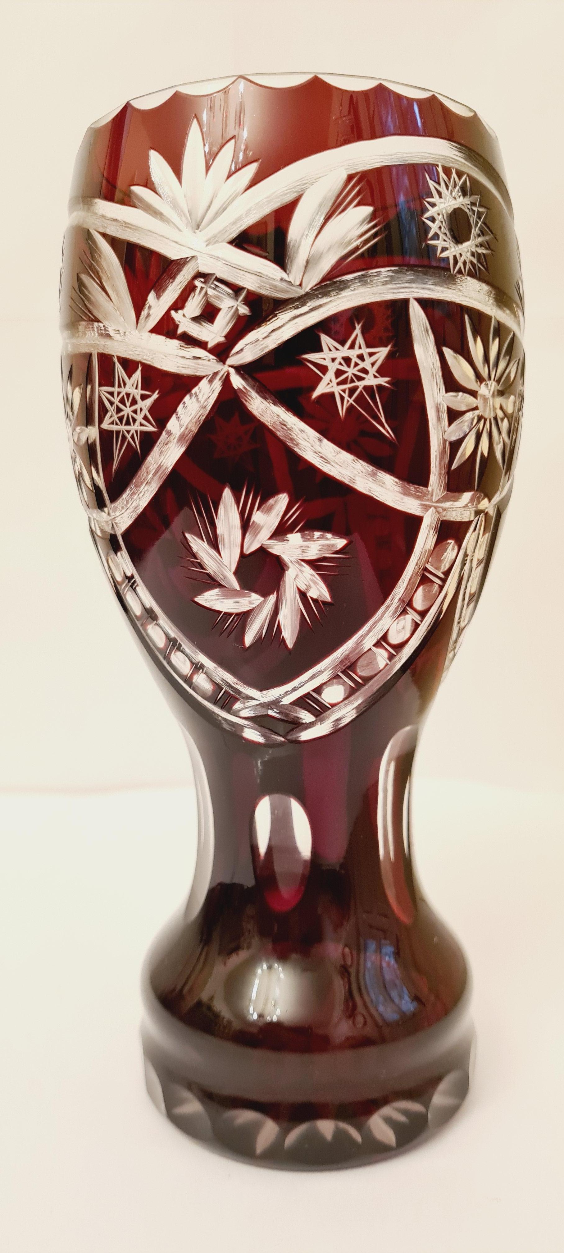 Vintage Bohemian Ruby Crystal Vase For Sale 1