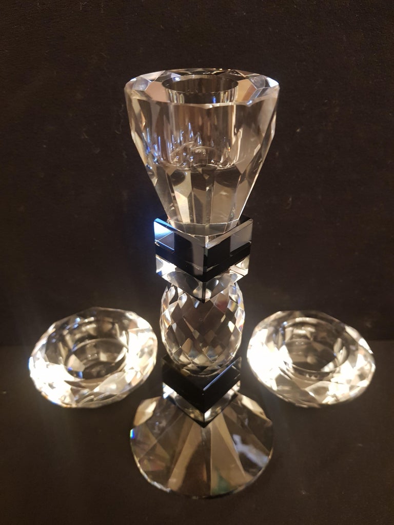 Beautiful vitange brilliant faceted set of 3 crystal candle holders made in Italy brilliant condition beautiful home decor. 19 cm and second two 5 cm / 8 cm.