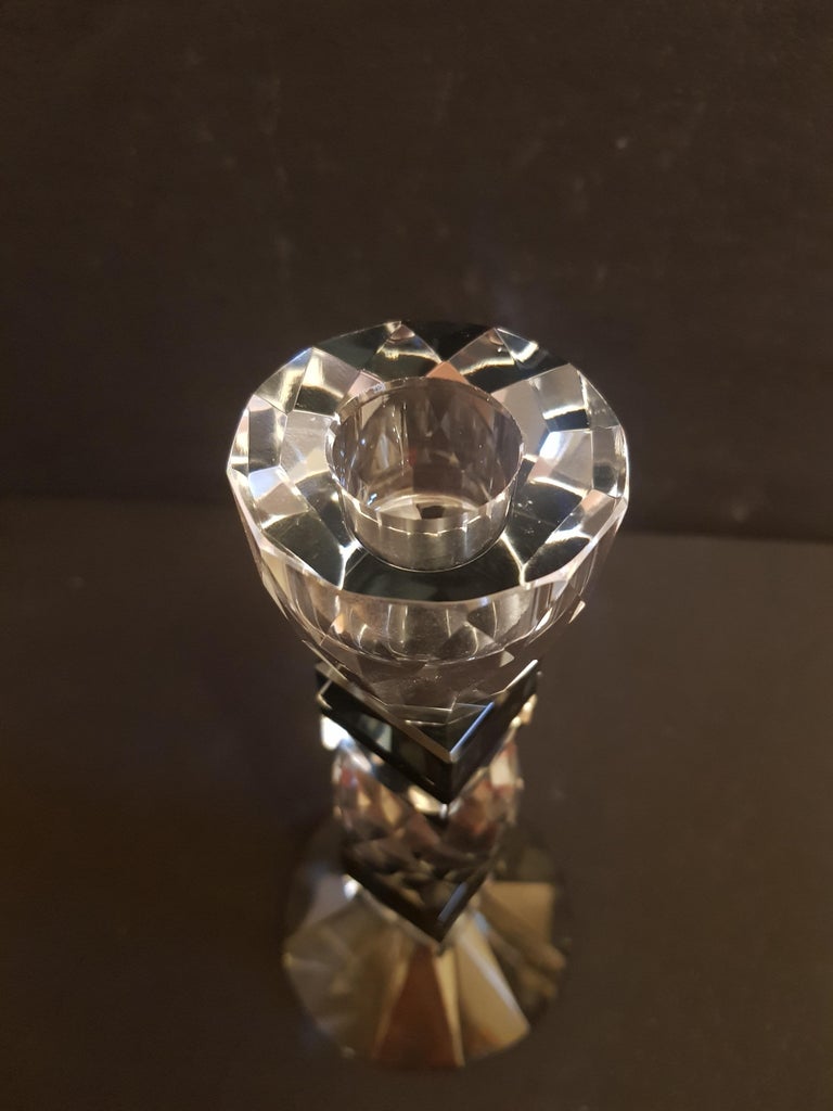 Crystal Vitange Brilliant Faceted Candle Holders For Sale
