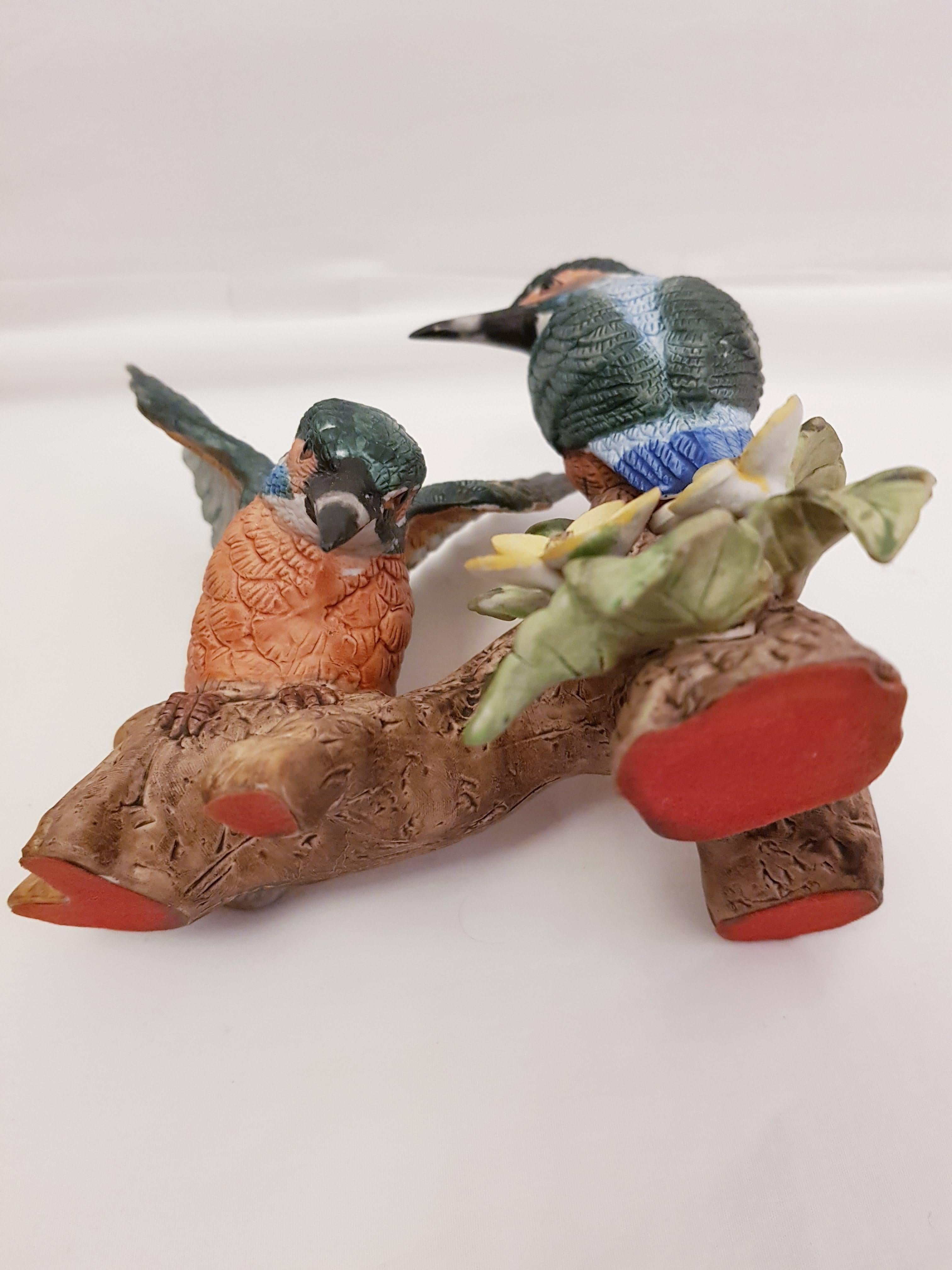 Arts and Crafts Vitange Capodimonte Ceramic Birds Sculpture For Sale