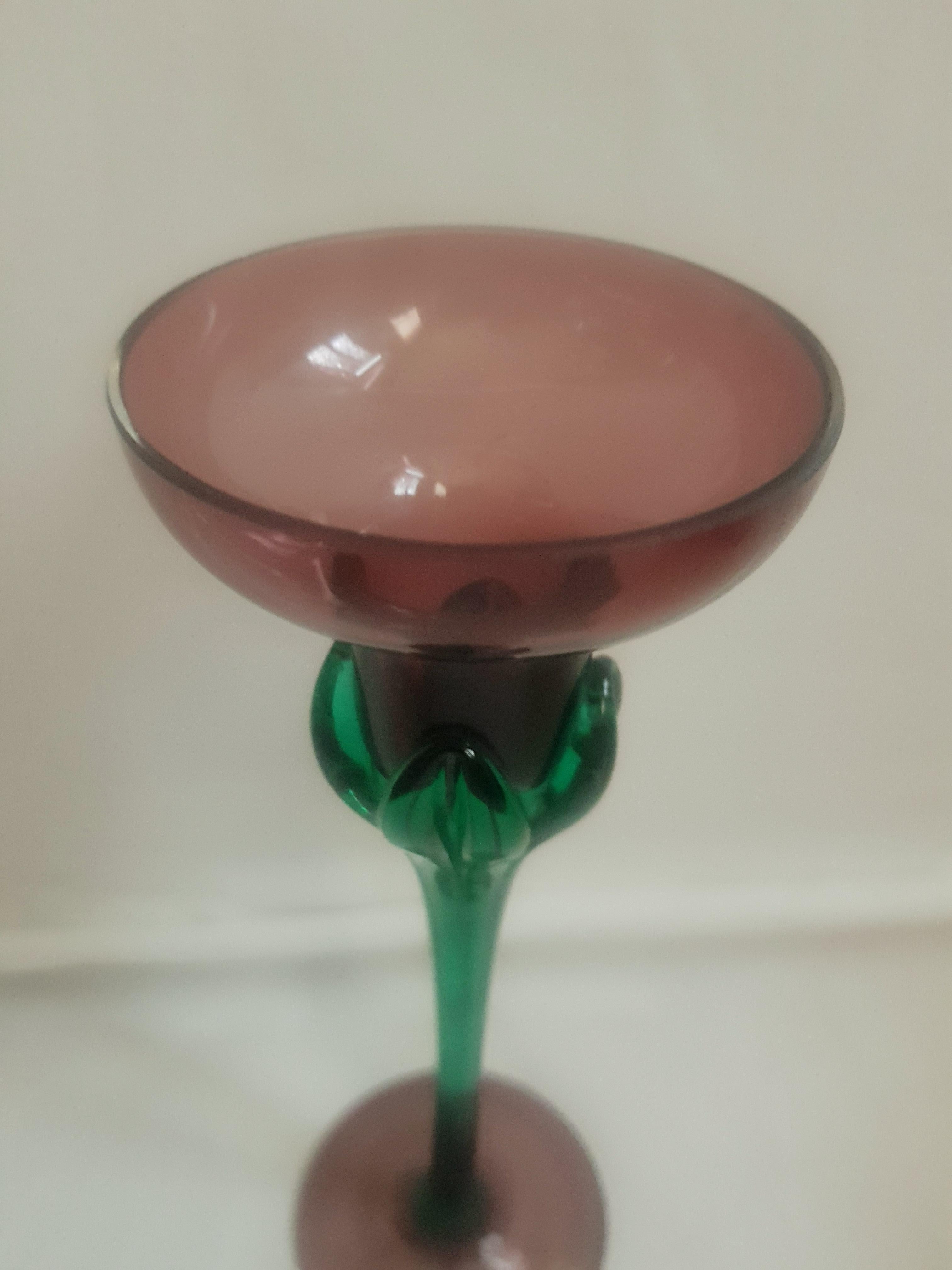 Art Deco Vitange Cello Hand Made Glass Candle Holder For Sale