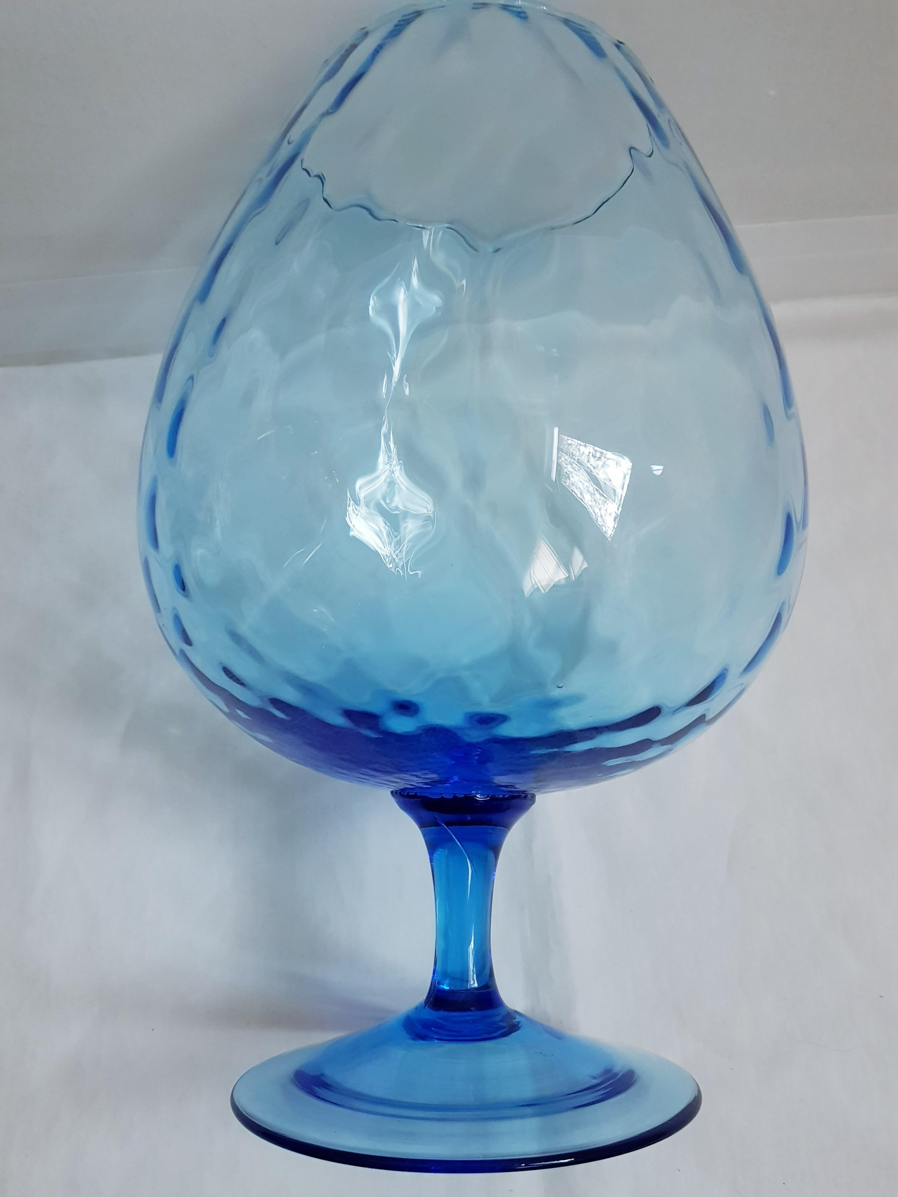 Beautiful vitange Empoli large optical decorative glass design blue colour brilliant condition.