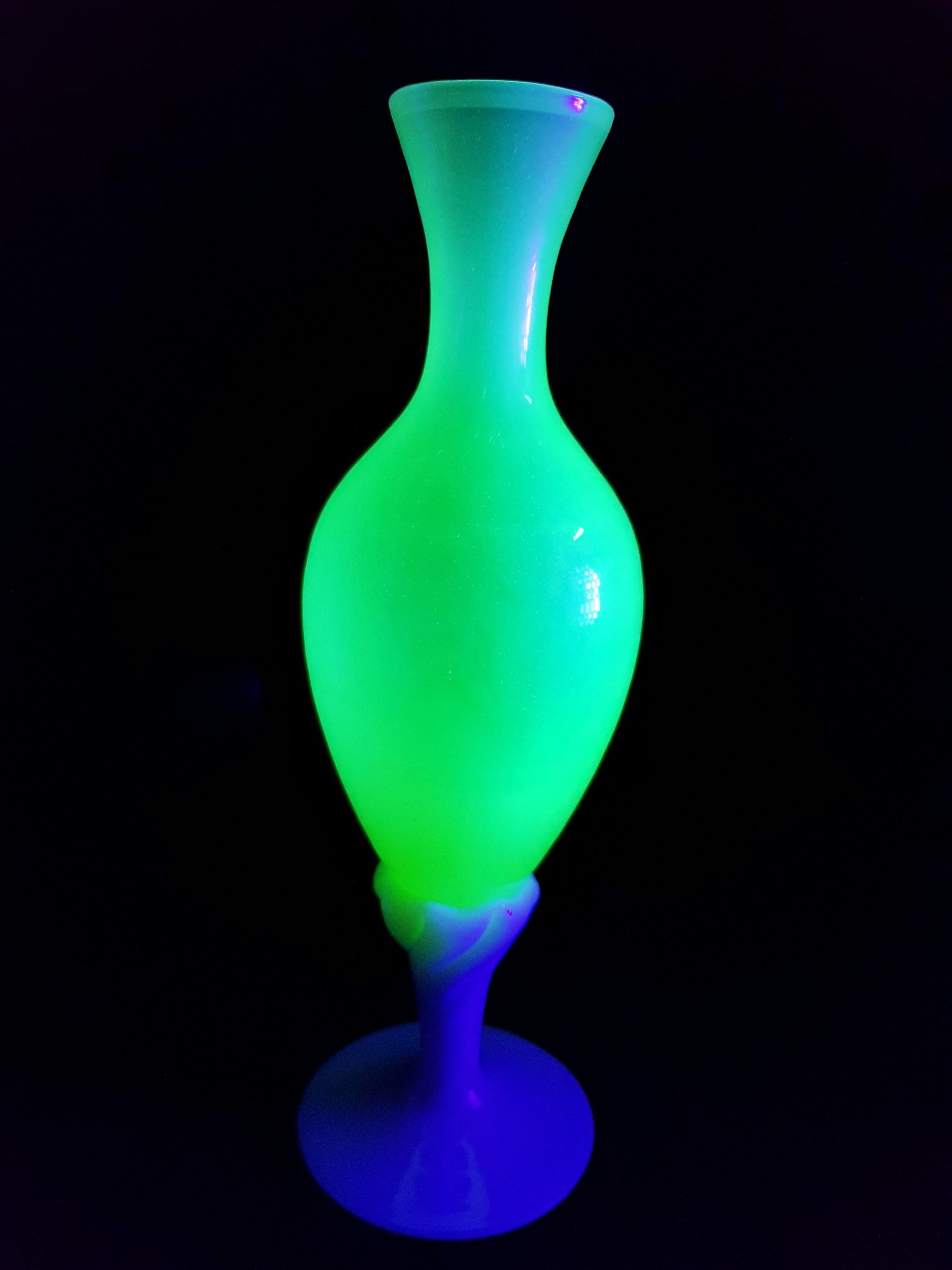 Art Deco Rare Vitange Empoli Uranium Opaline Glass Vase For Sale