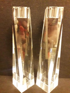 Vitange Faceted Crystal Candle Holders Signed Oleg Cassini
