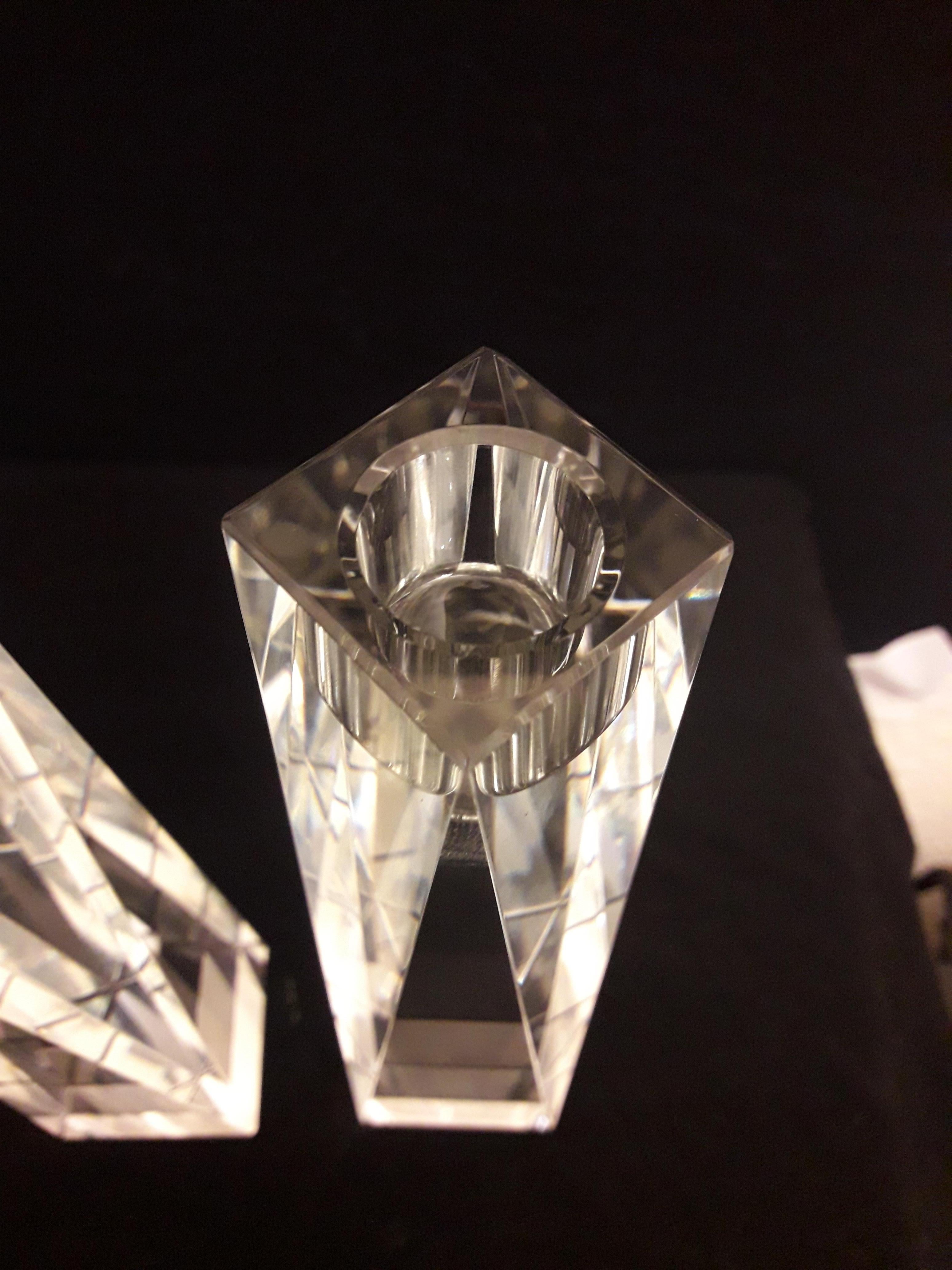 Vitange Faceted Crystal Candle Holders Signed Oleg Cassini In Excellent Condition For Sale In Grantham, GB