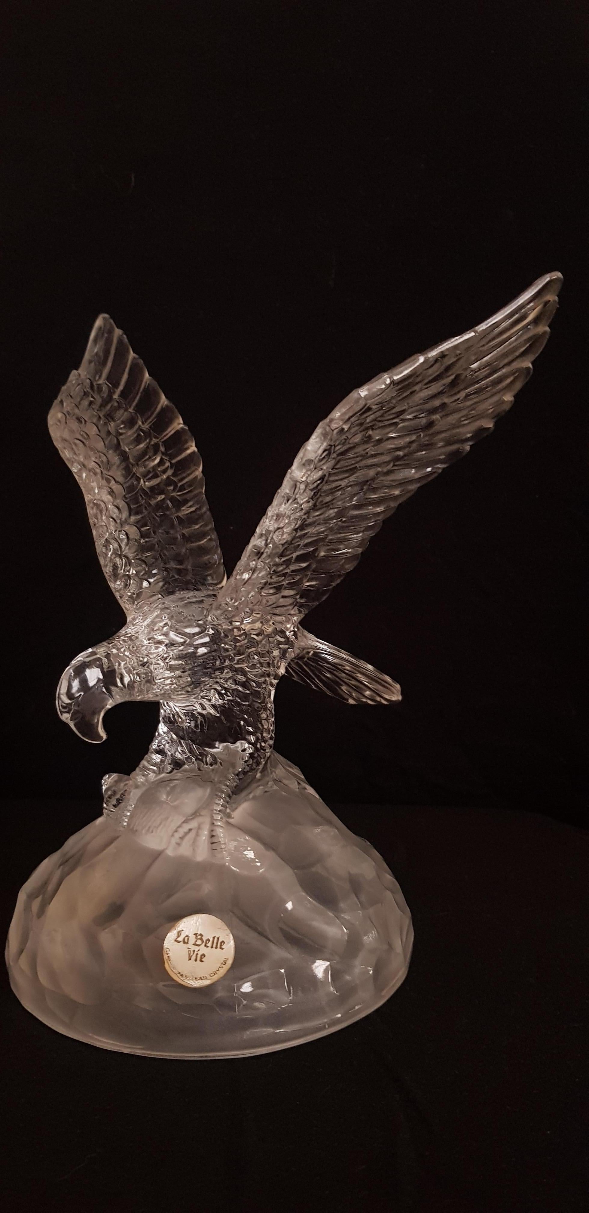 Arts and Crafts Vitange France Crystal Eagle Sculpture For Sale