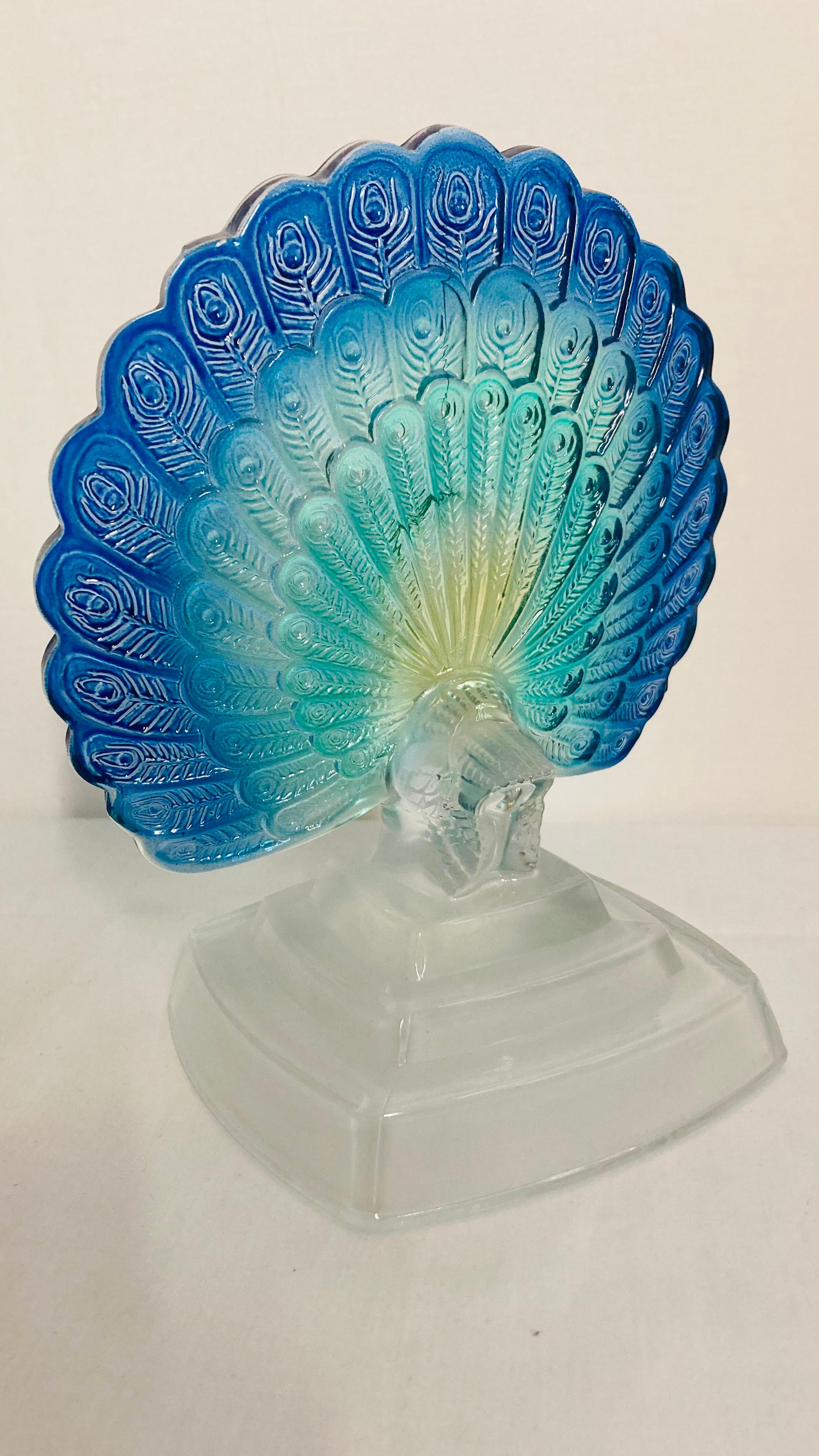 Art Deco Vitange Franch Crystal Peacock For Sale