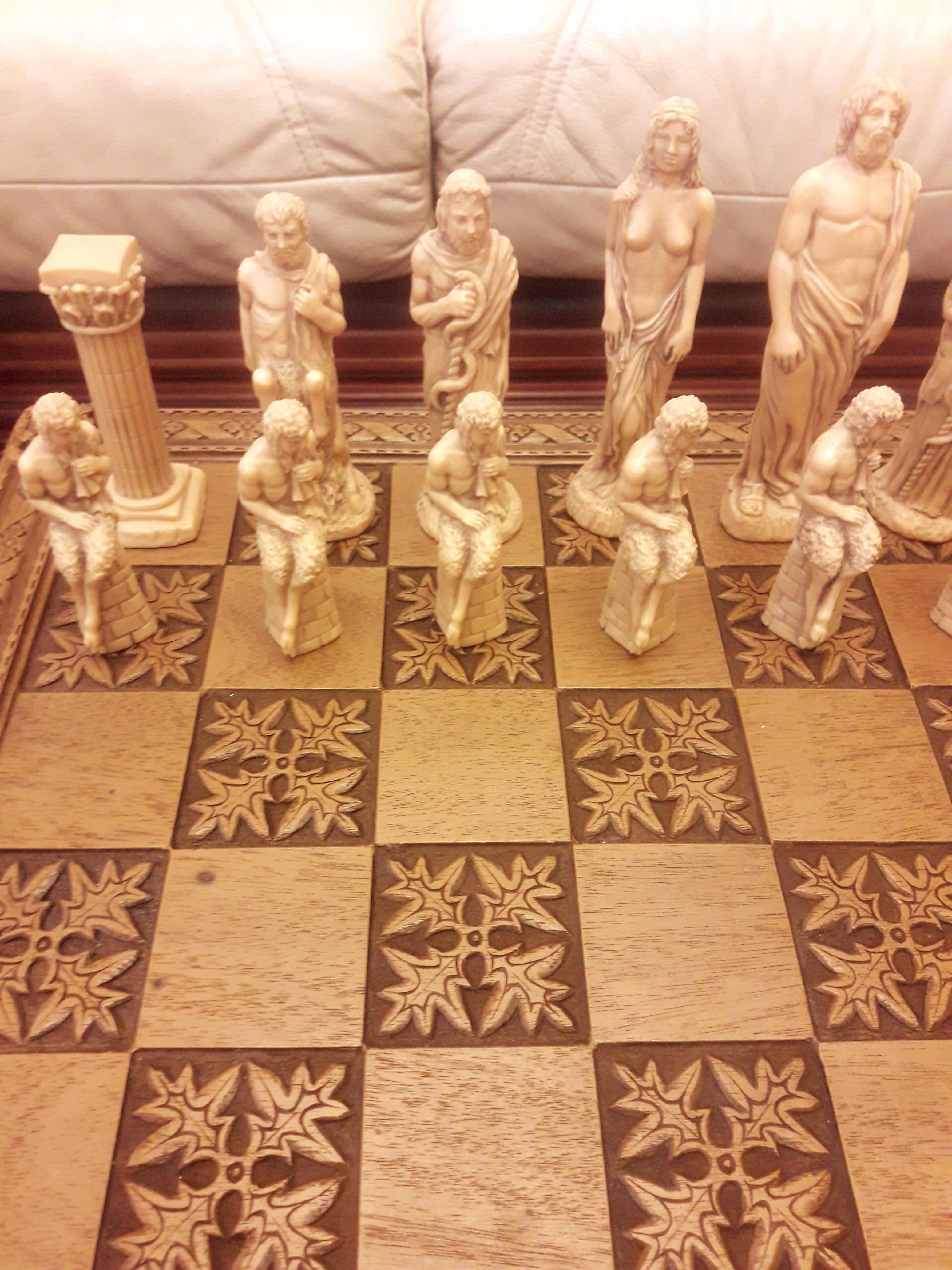 Art Deco Vitange Hand Carved Chess Board For Sale