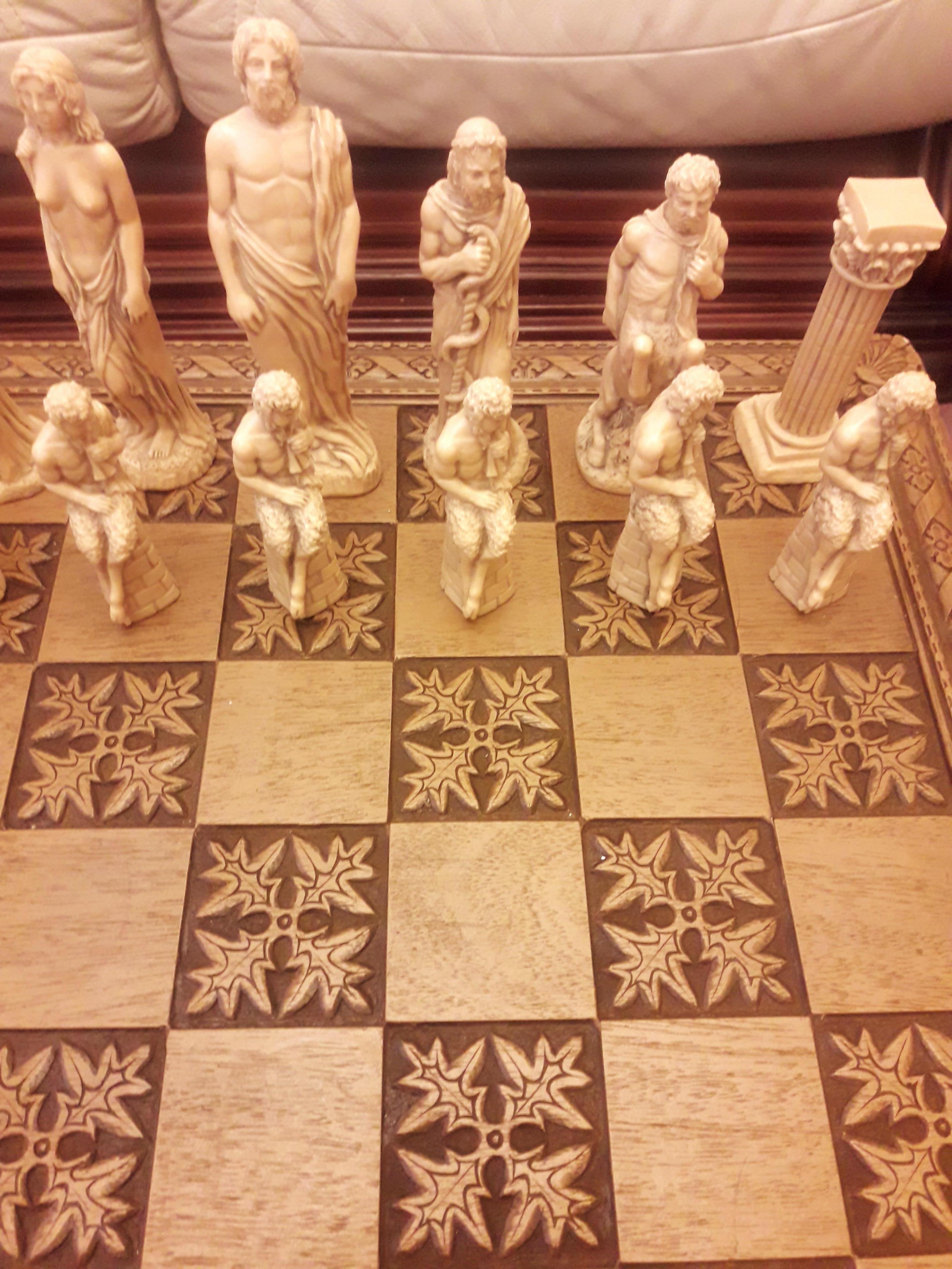 British Vitange Hand Carved Chess Board For Sale