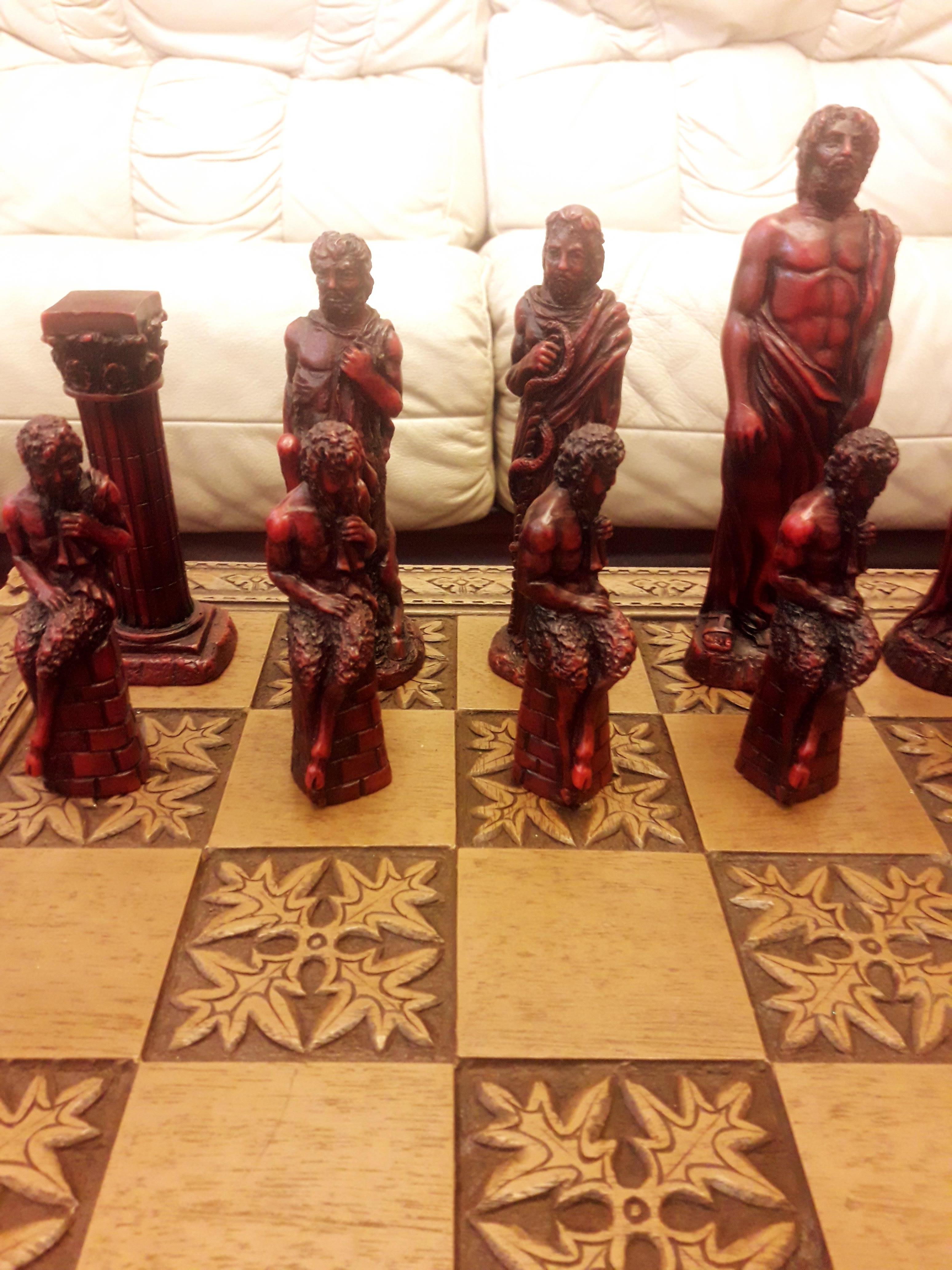 Late 20th Century Vitange Hand Carved Chess Board For Sale