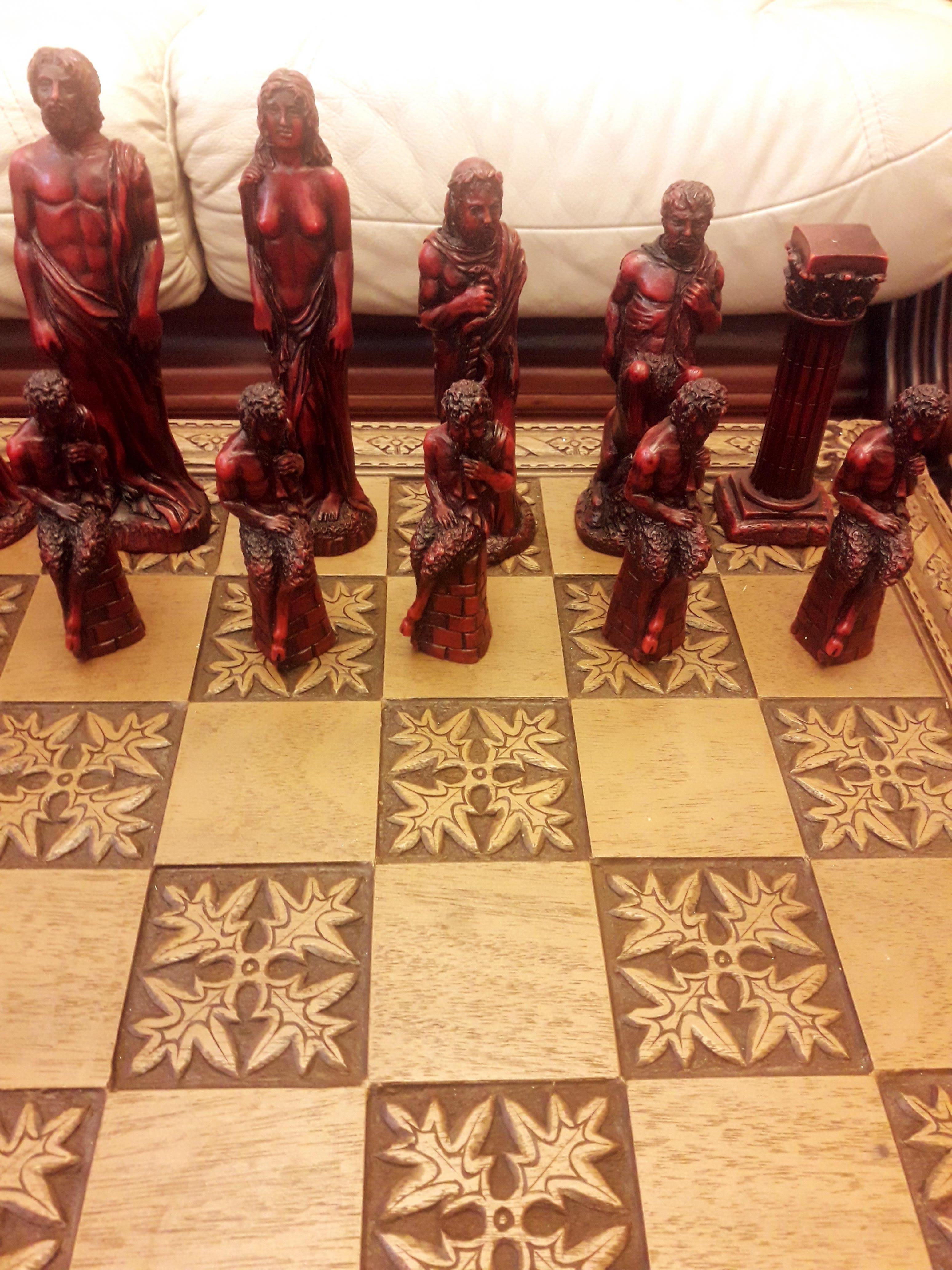 Resin Vitange Hand Carved Chess Board For Sale
