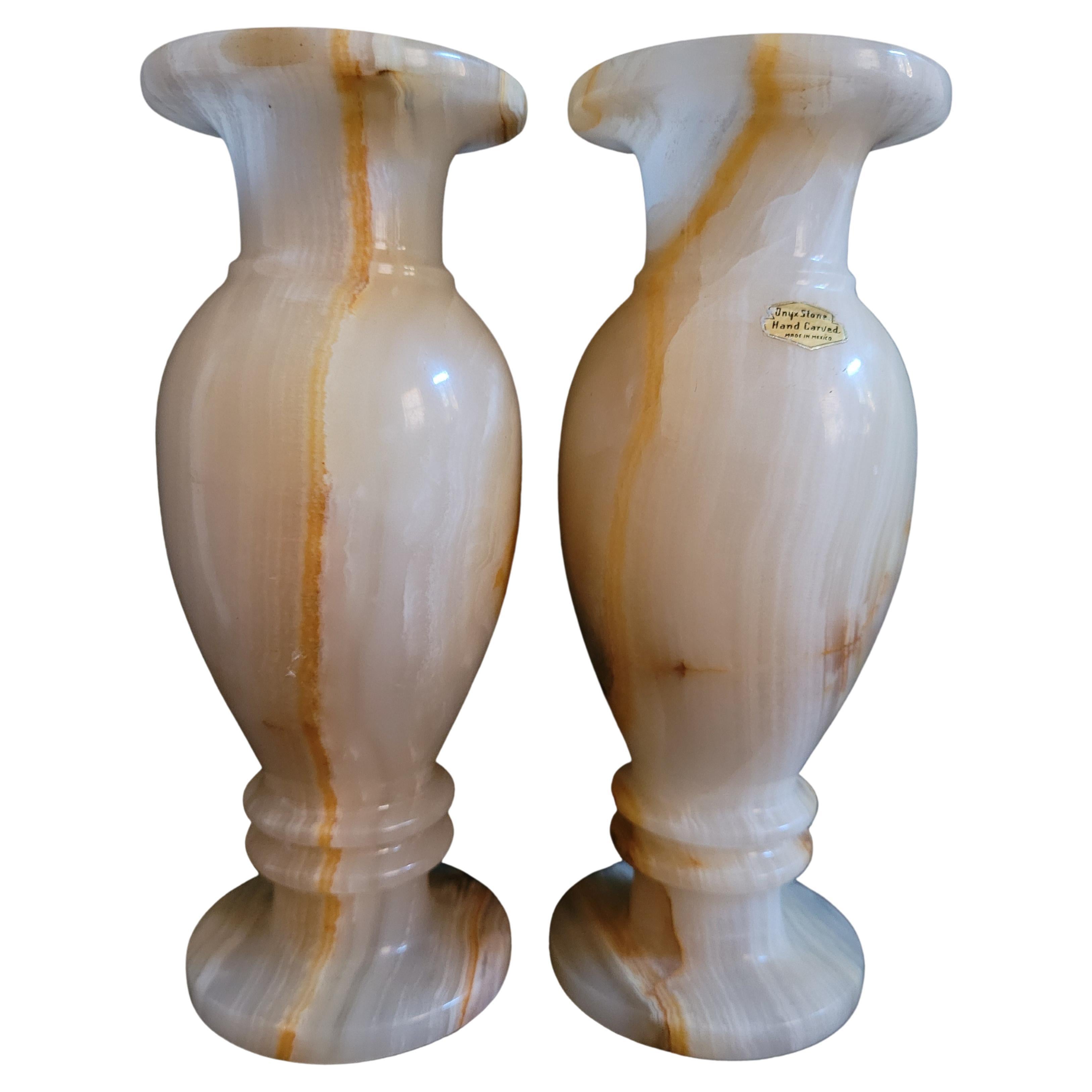 Vitange Hand Carved Natural Stone Onix Decorative Vases For Sale