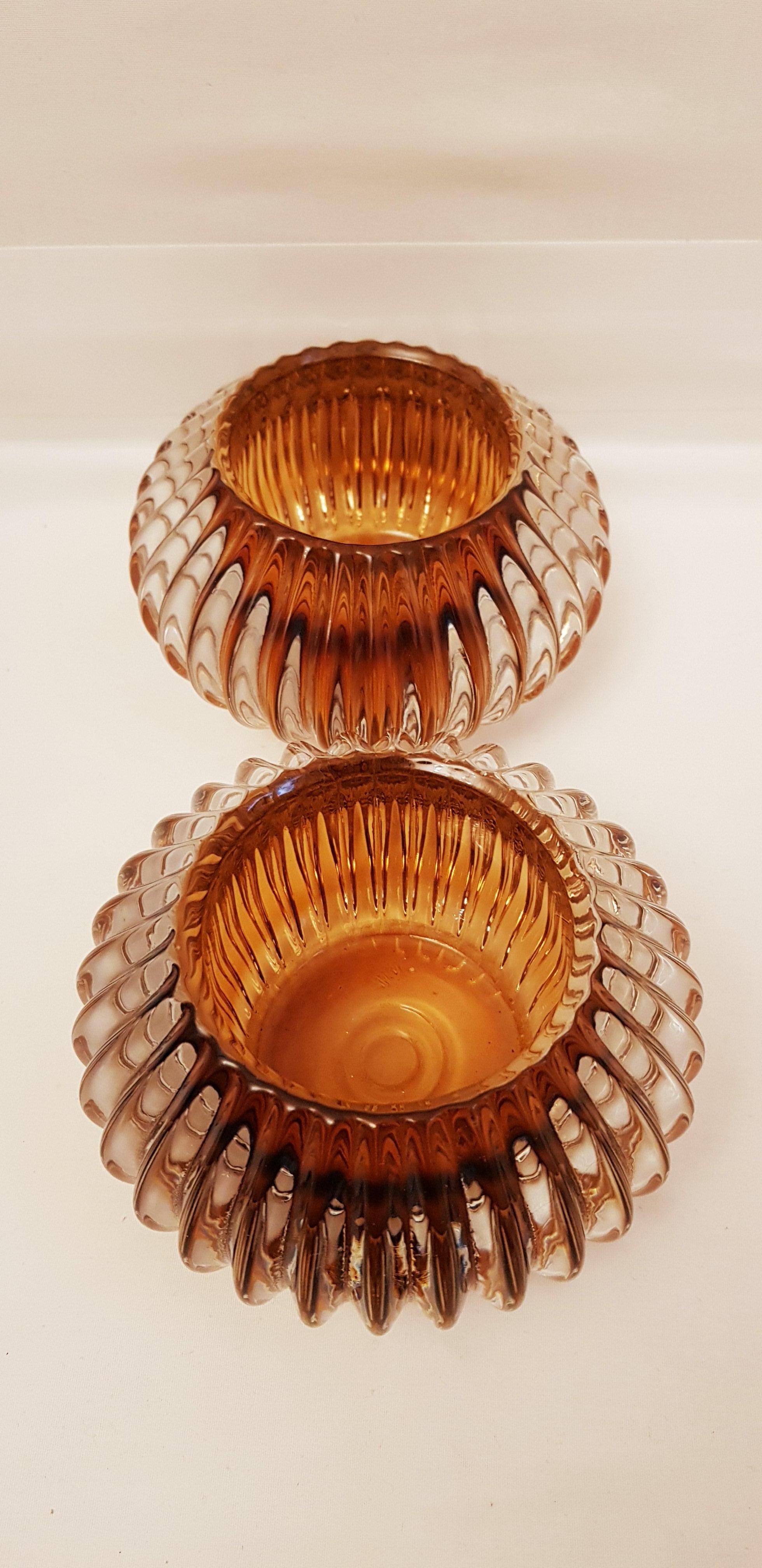 Beautiful vitange somerso optical candle holder made in Sweden by Kosta Boda set of two brilliant condition.