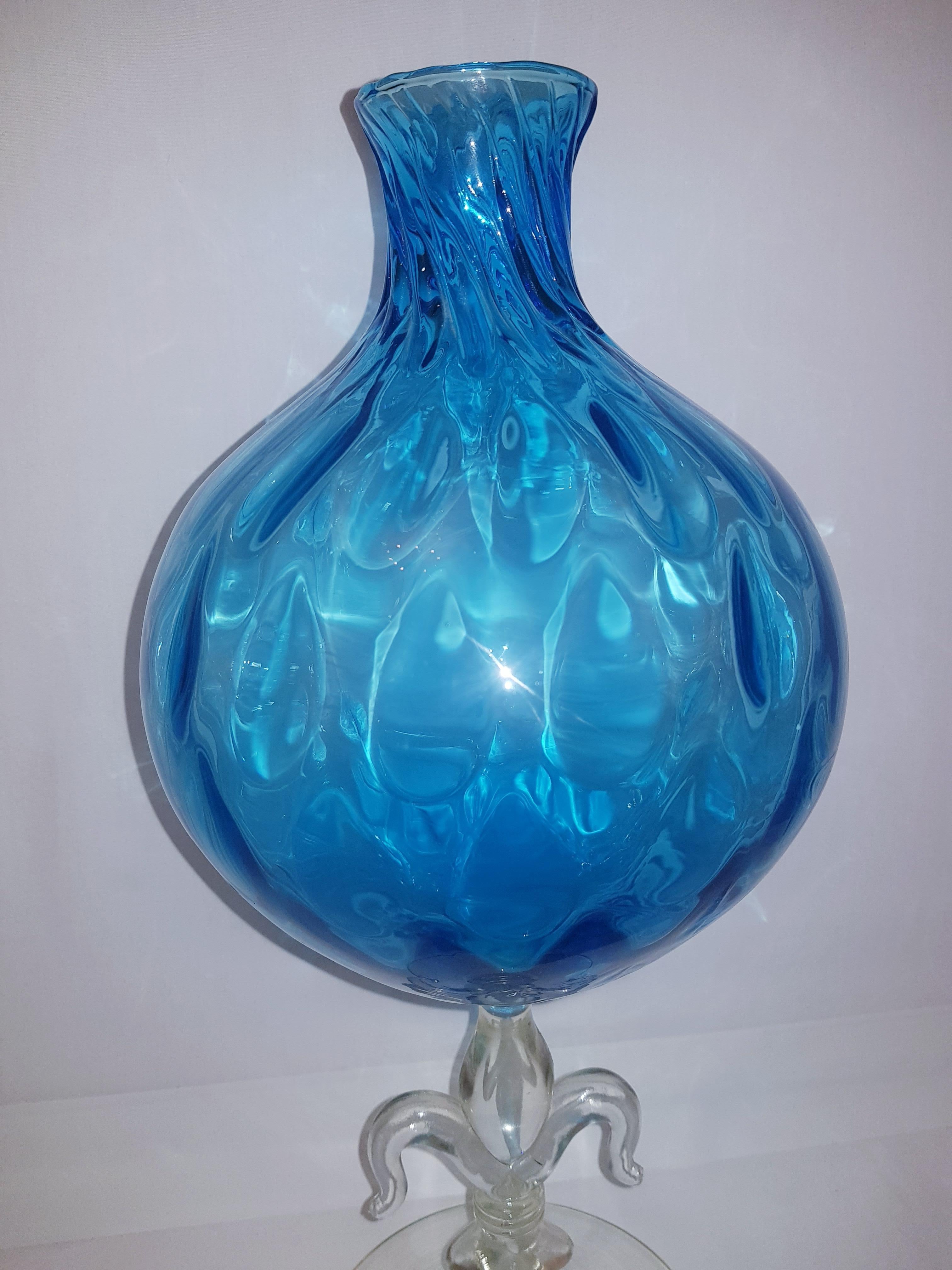 Art Deco Vitange Large Empoli Optical Glass Bottle For Sale