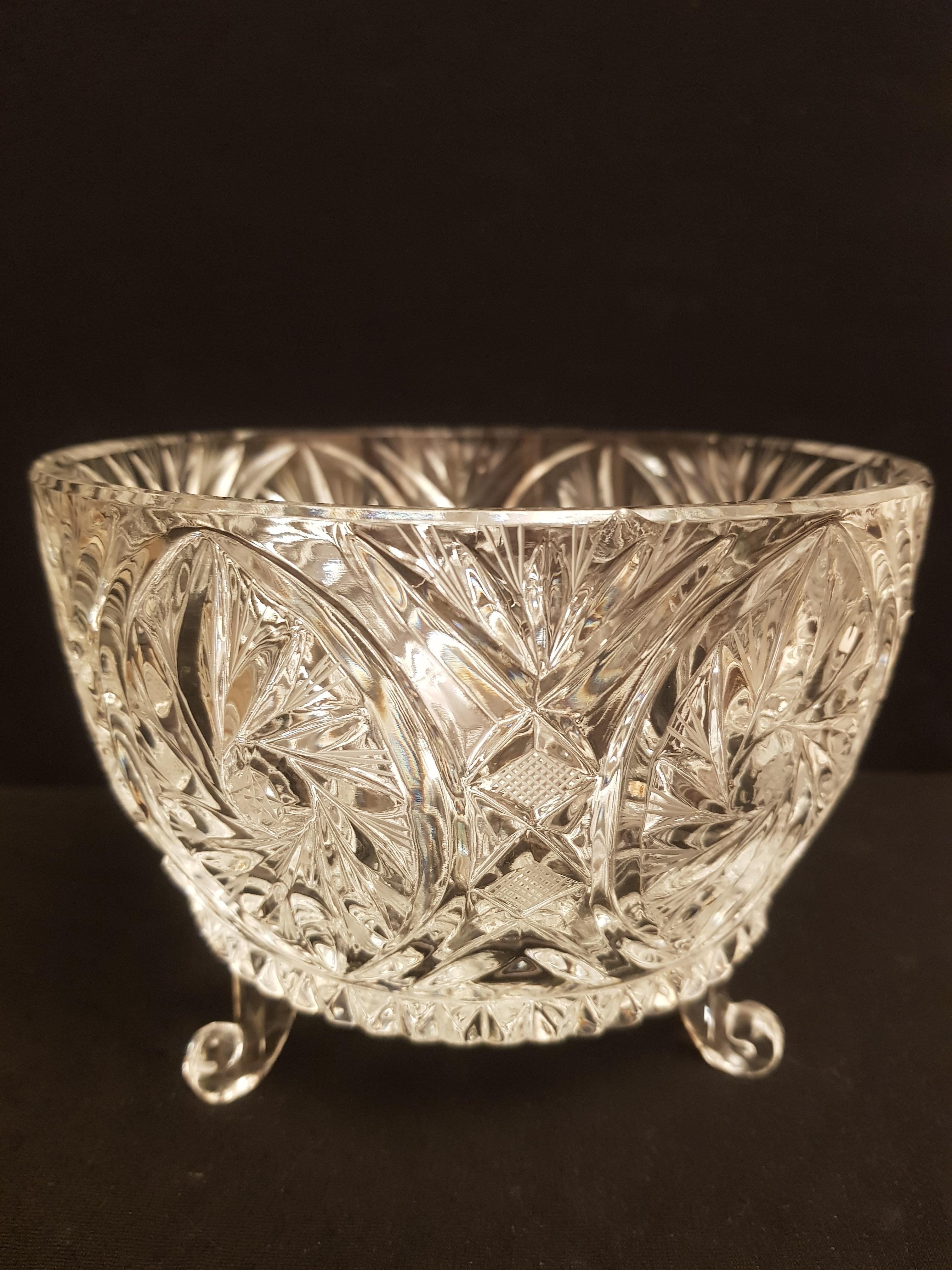 Art Deco Vitange Large French Crystal Dish For Sale