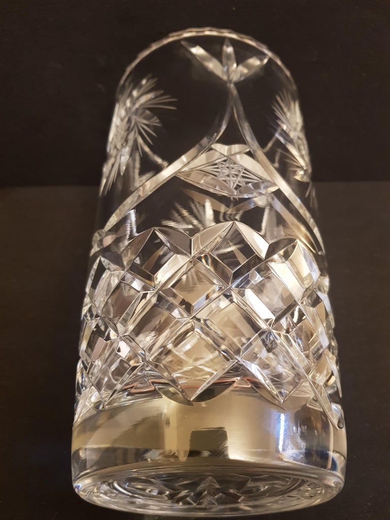 Hand-Crafted Vitange Large Hand Cut Crystal Vase For Sale