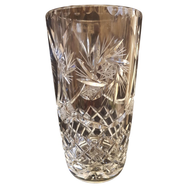 Vitange Large Hand Cut Crystal Vase For Sale