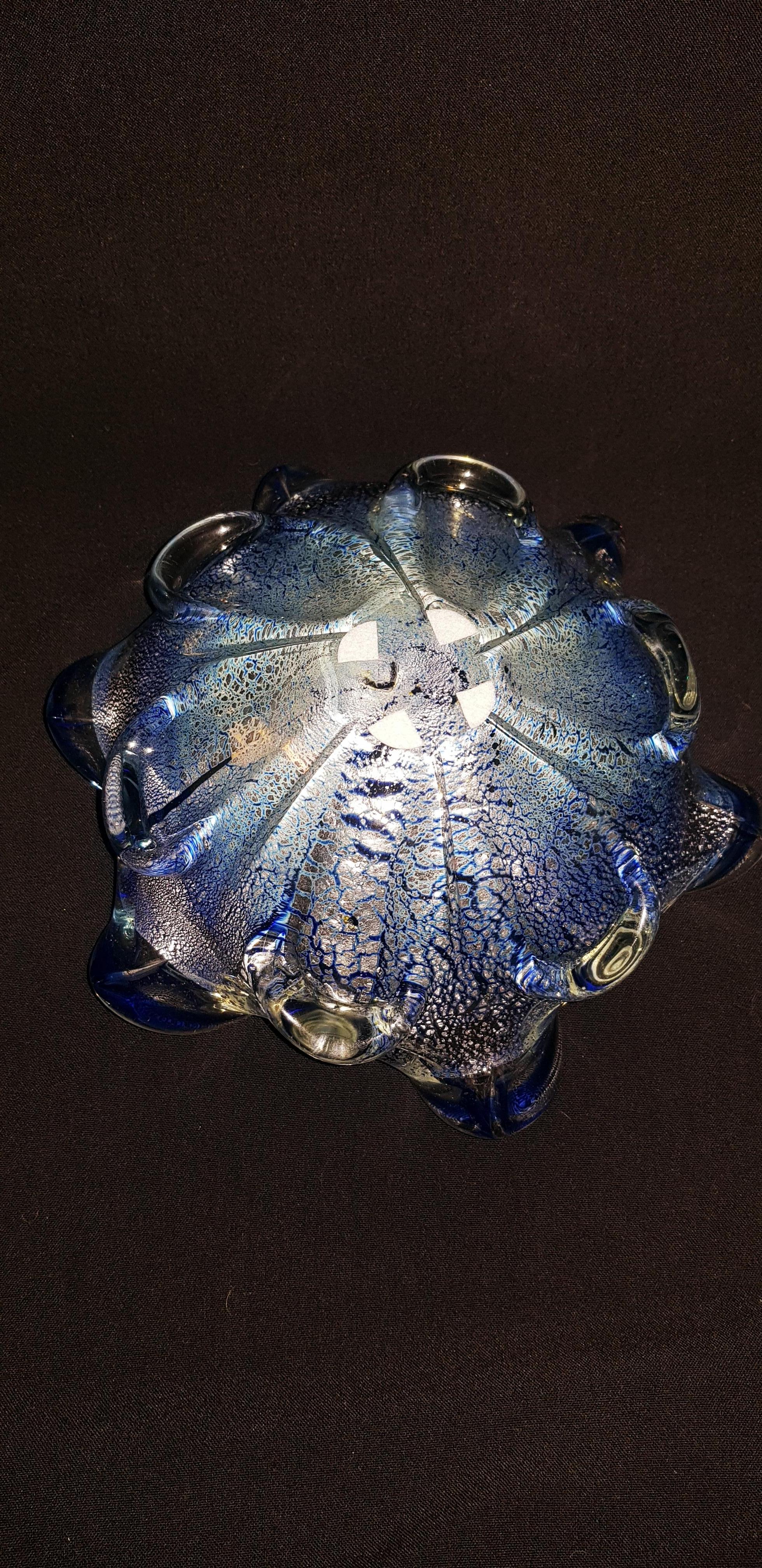 Mid-20th Century Vitange large Murano Glass Bowl with Gold and Silver Leaf For Sale
