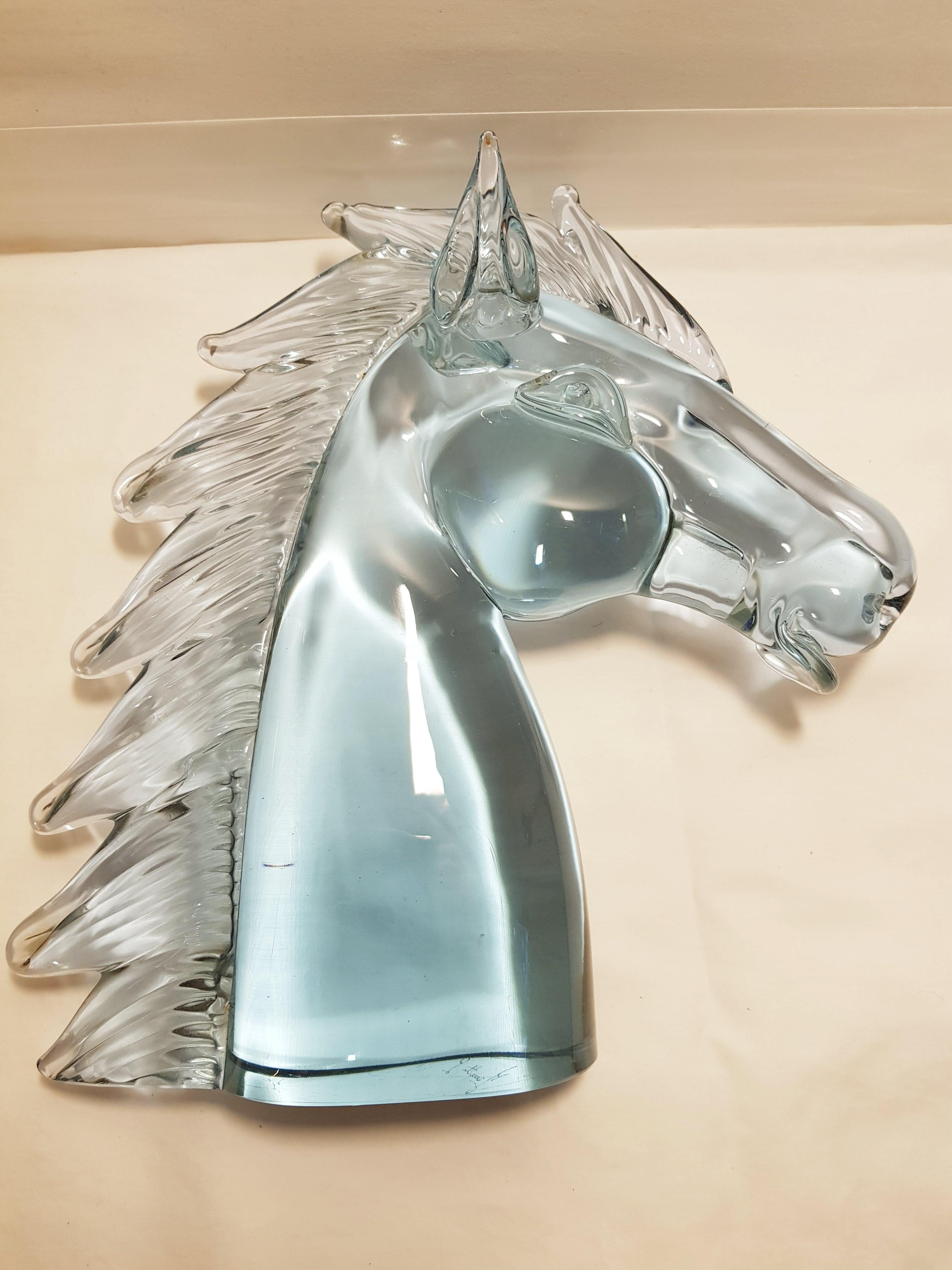 Art Nouveau Large Murano Glass Alexandrite Neodymium Horse Head, Signed by Licio Zanetti For Sale