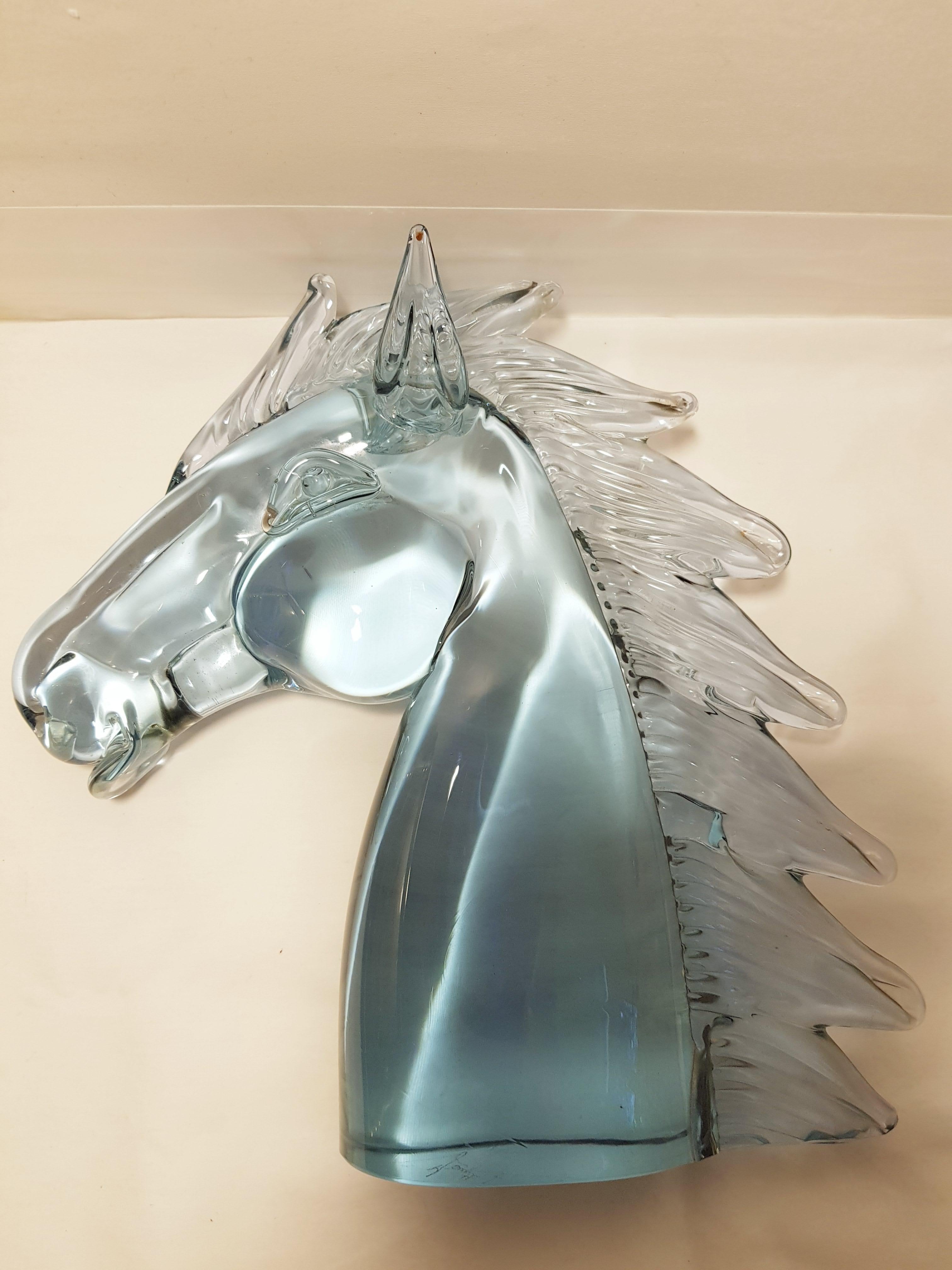Italian Large Murano Glass Alexandrite Neodymium Horse Head, Signed by Licio Zanetti For Sale
