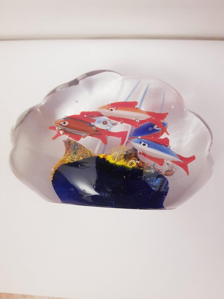 Italian Vitange Murano Glass Aquarium Paperweight For Sale