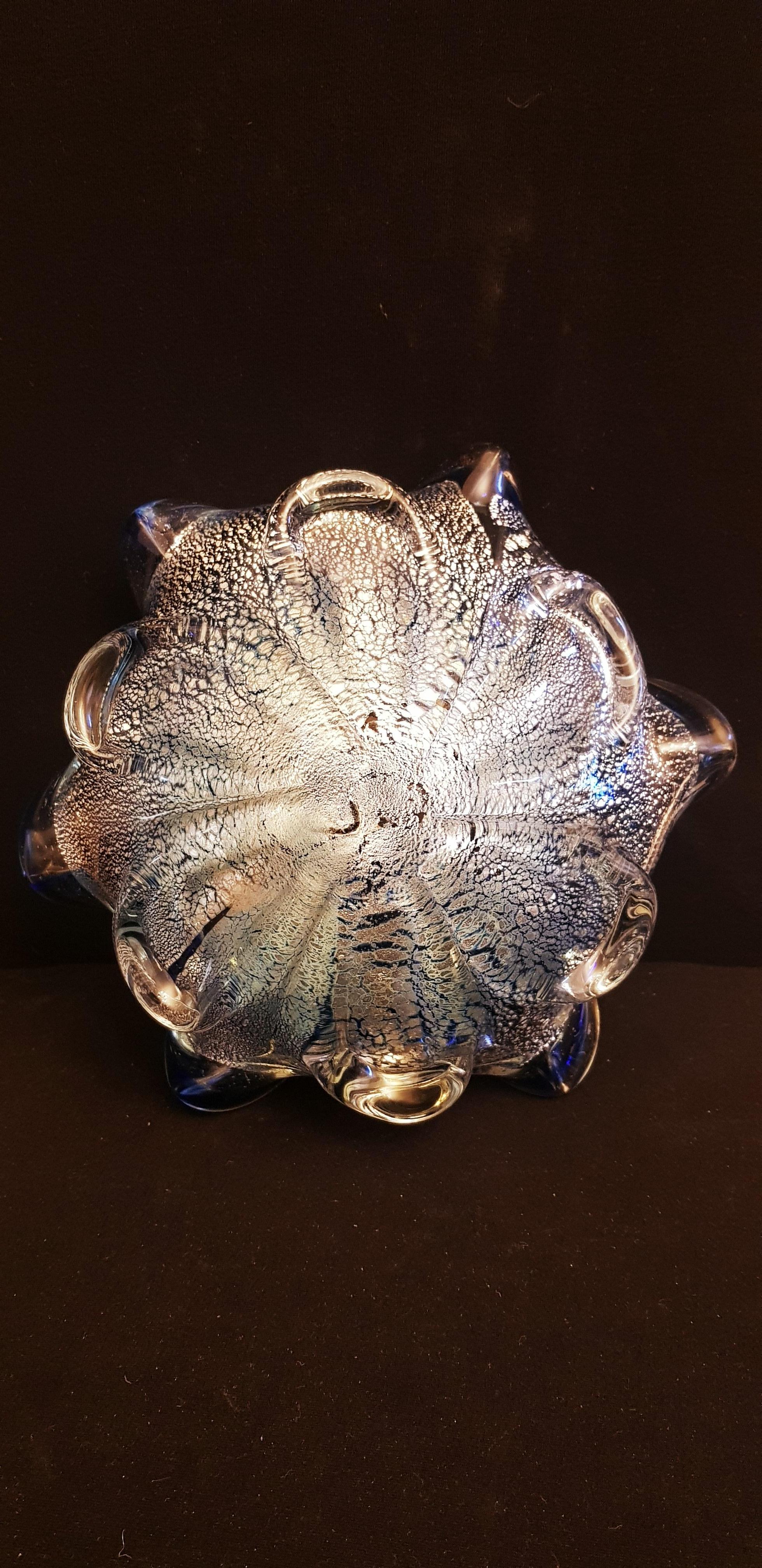 Art Deco Vitange large Murano Glass Bowl with Gold and Silver Leaf For Sale
