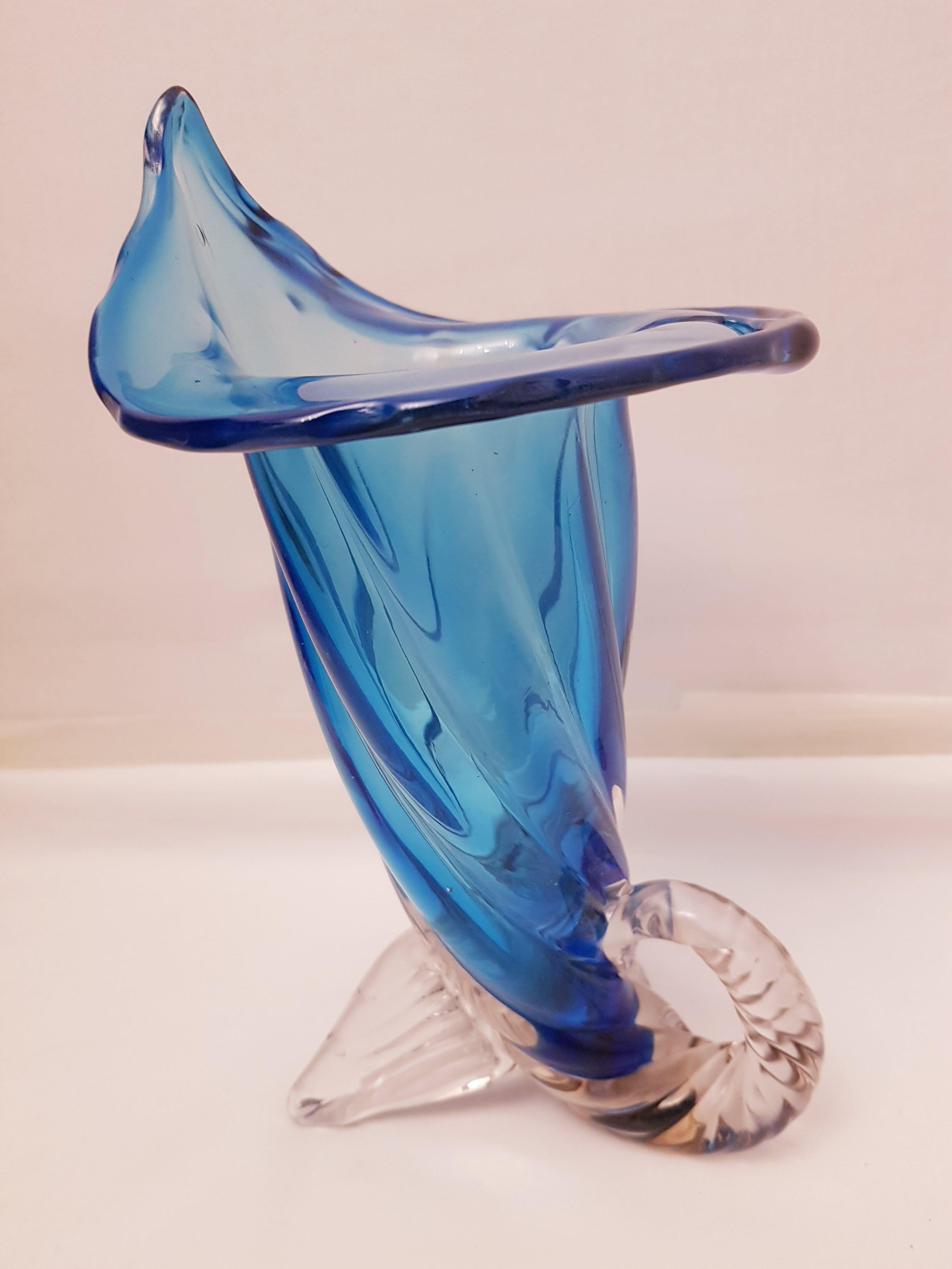 Art Deco Vitange Murano Glass Cornucopia Vase